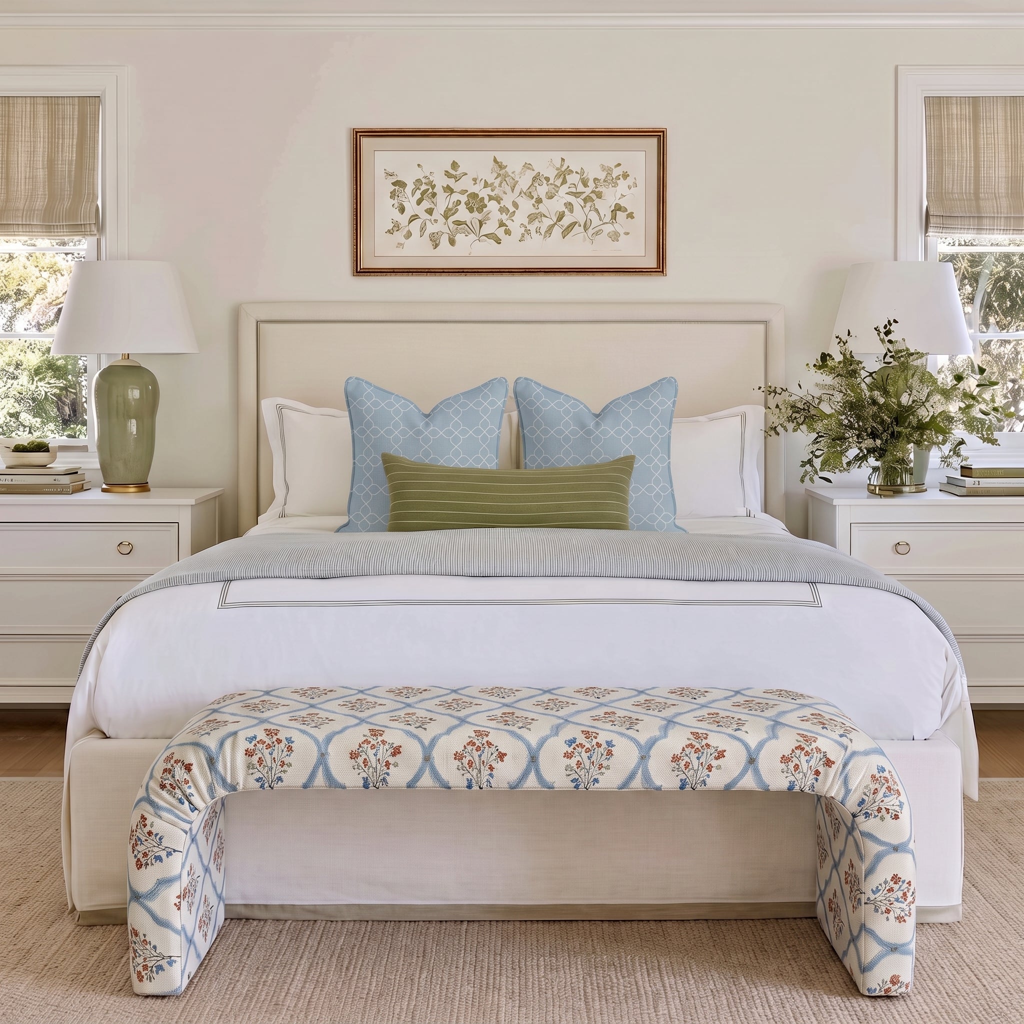 The Lewis Ottoman in Chambray Tiles - Lemon Park