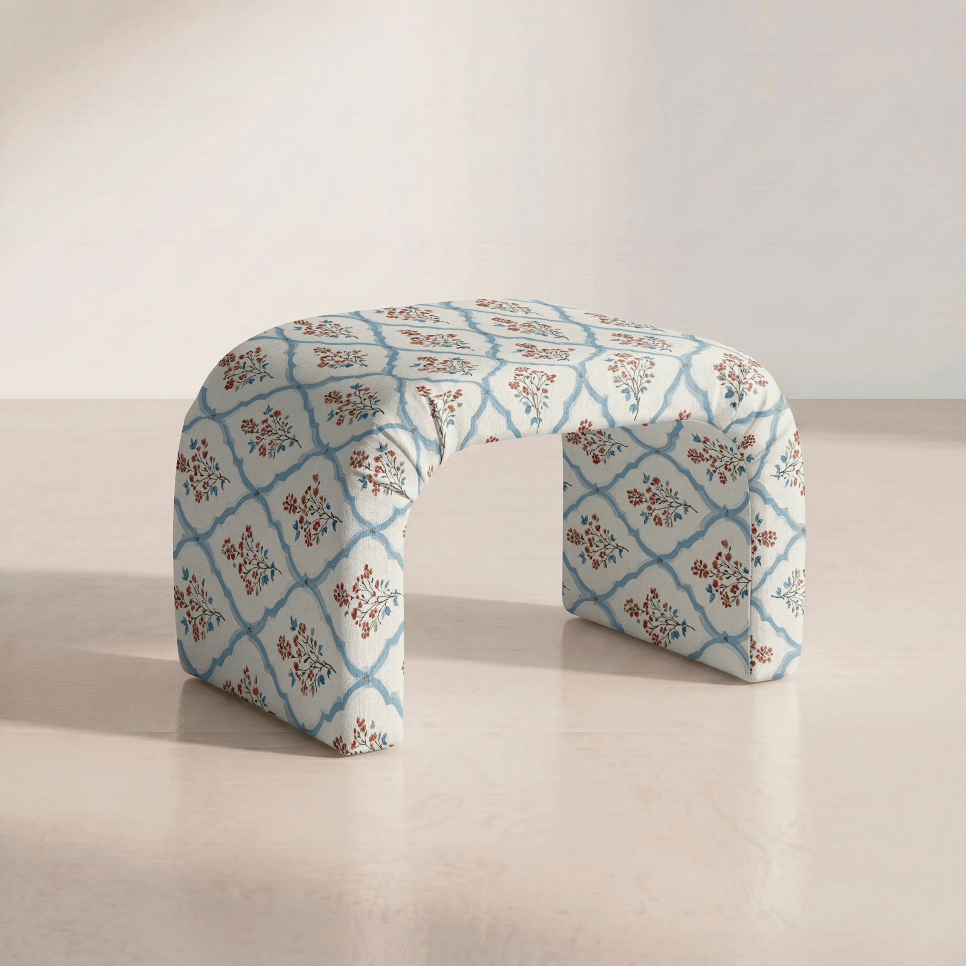 The Lewis Ottoman in Chambray Tiles - Lemon Park