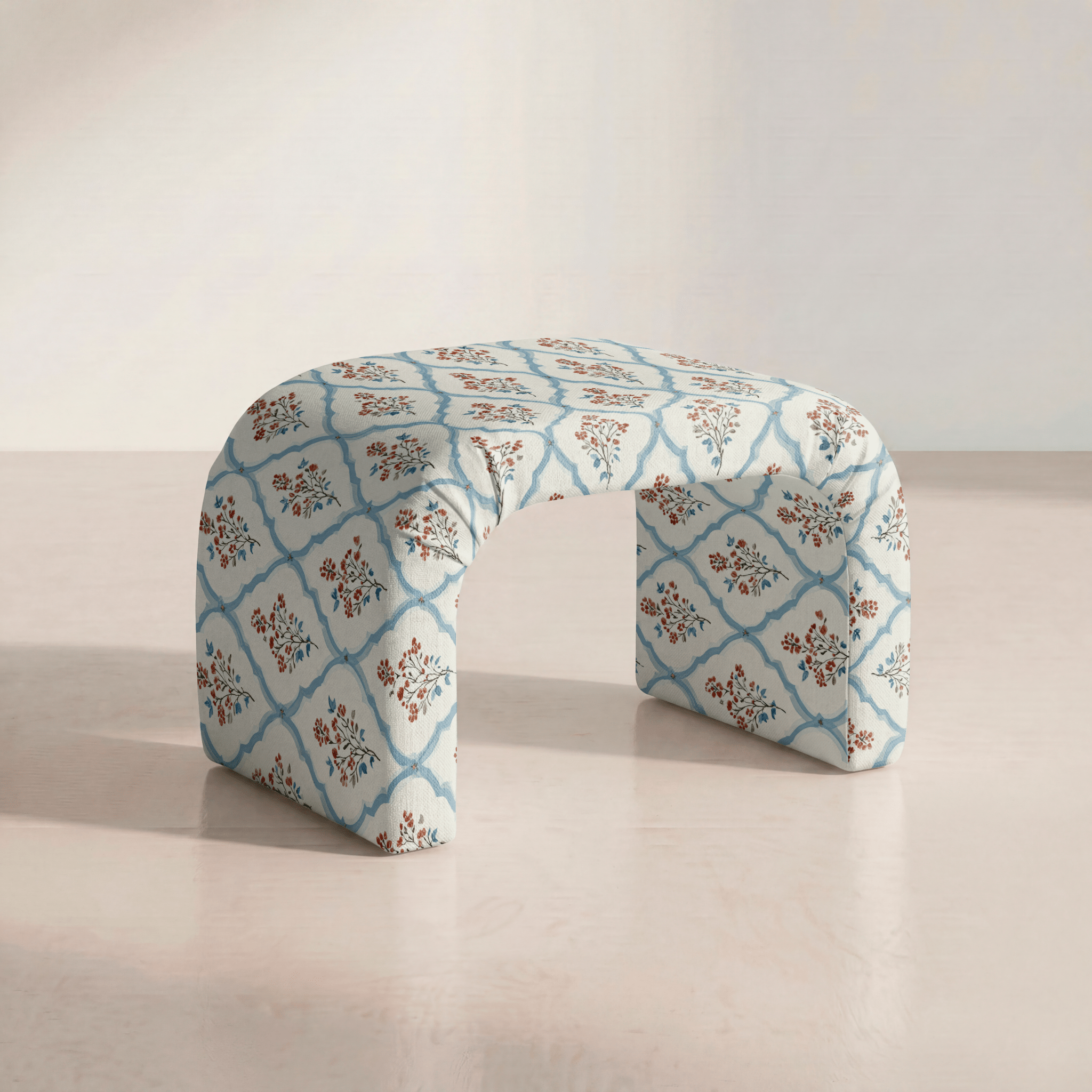 The Lewis Ottoman in Chambray Tiles - Lemon Park
