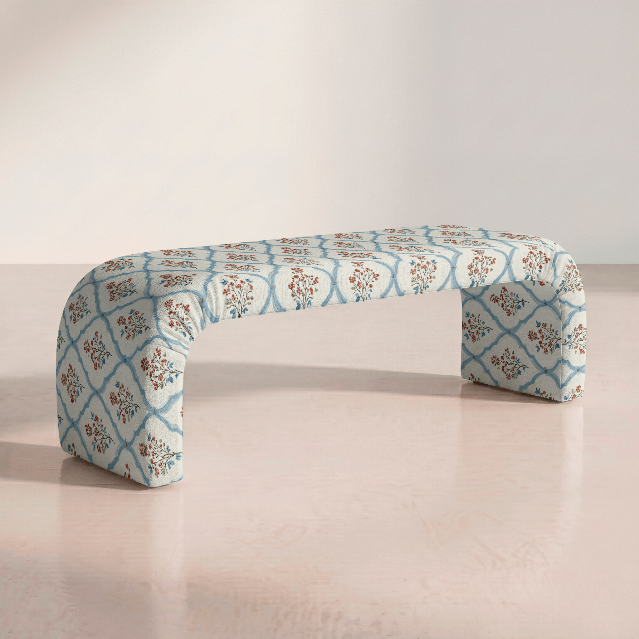 The Lewis Ottoman in Chambray Tiles - Lemon Park