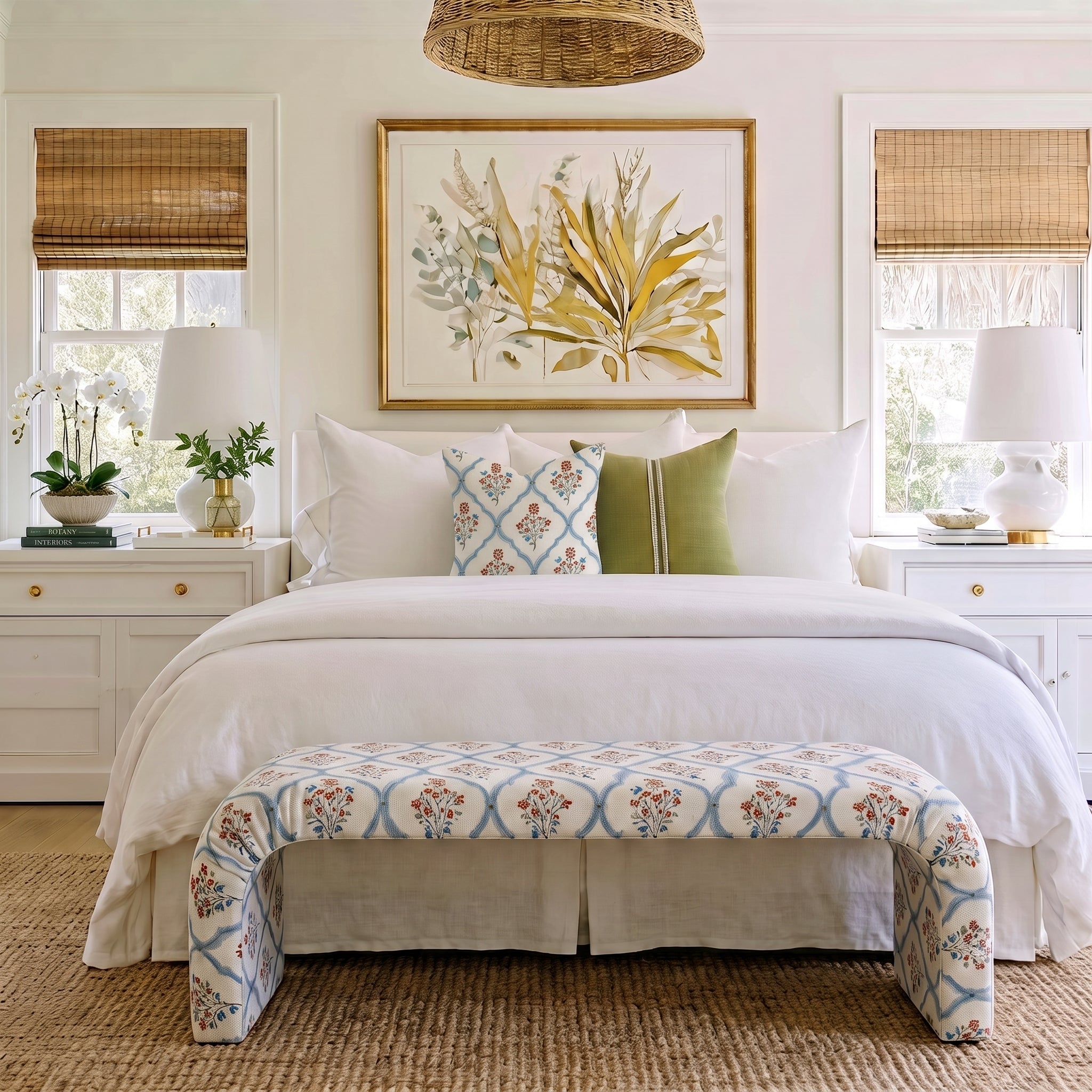 The Lewis Ottoman in Chambray Tiles - Lemon Park