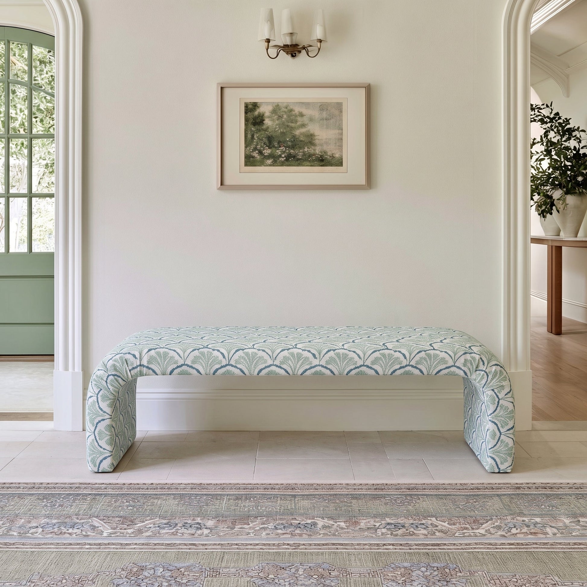 The Lewis Ottoman in Hint Of Lime Sprouts - Lemon Park
