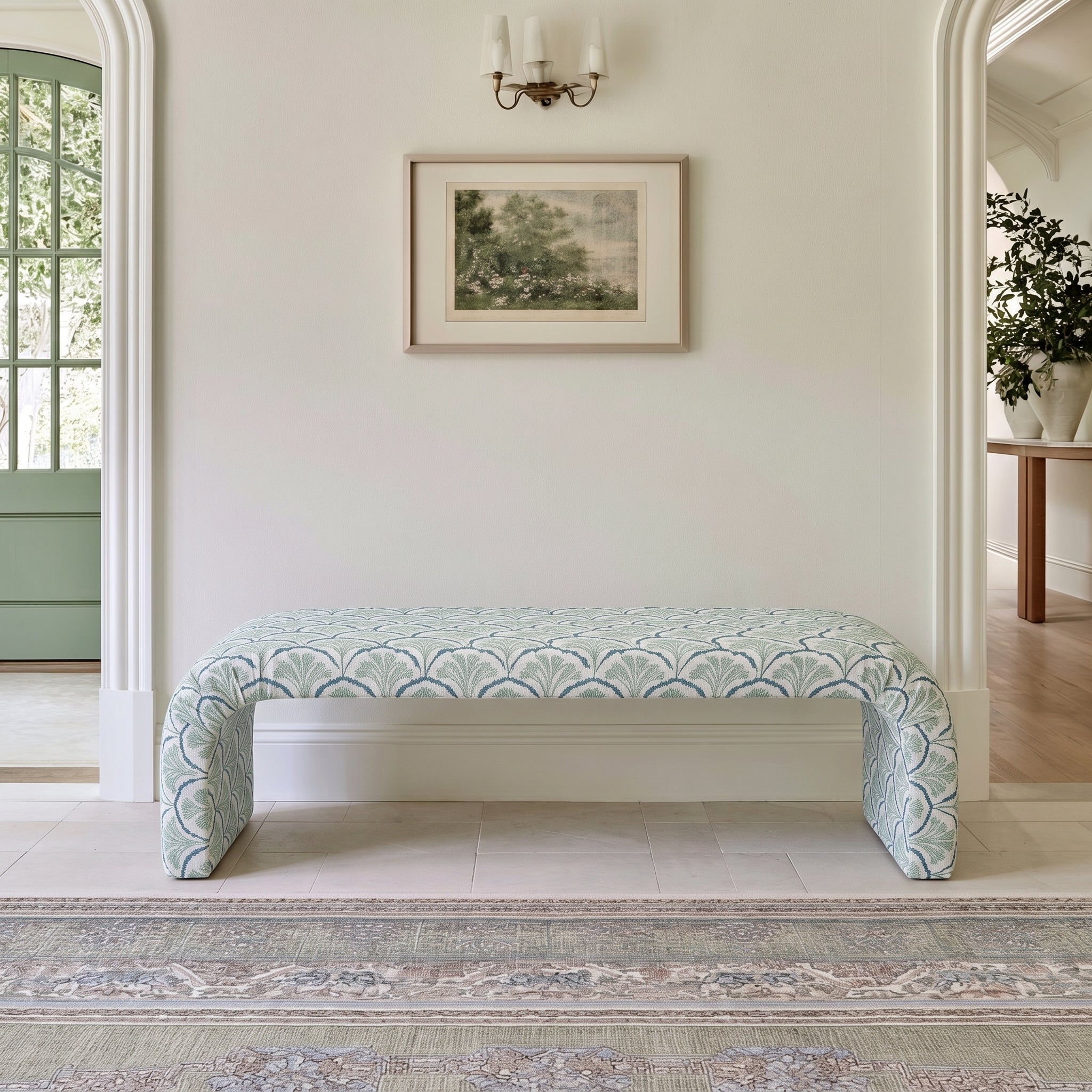 The Lewis Ottoman in Hint Of Lime Sprouts - Lemon Park