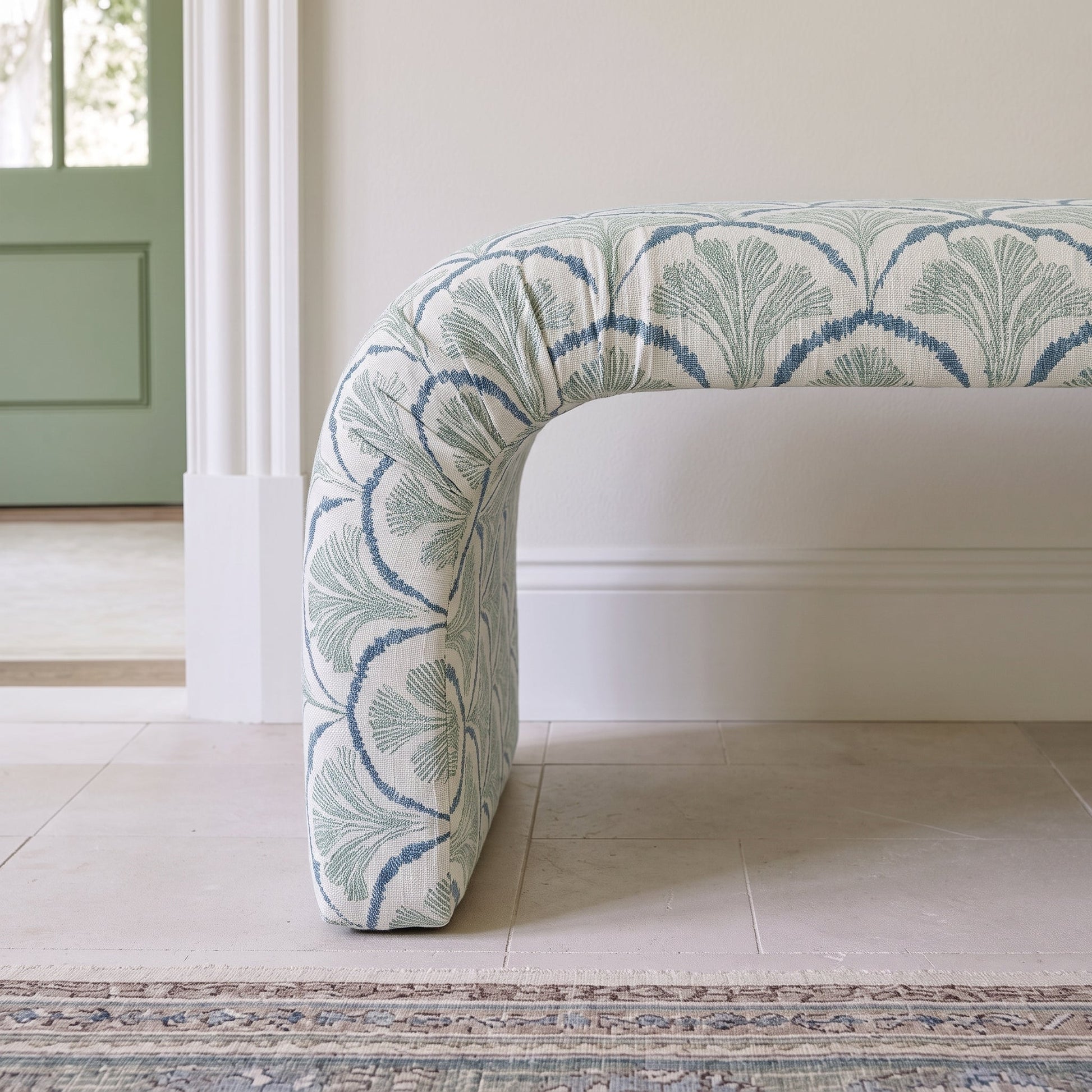 The Lewis Ottoman in Hint Of Lime Sprouts - Lemon Park