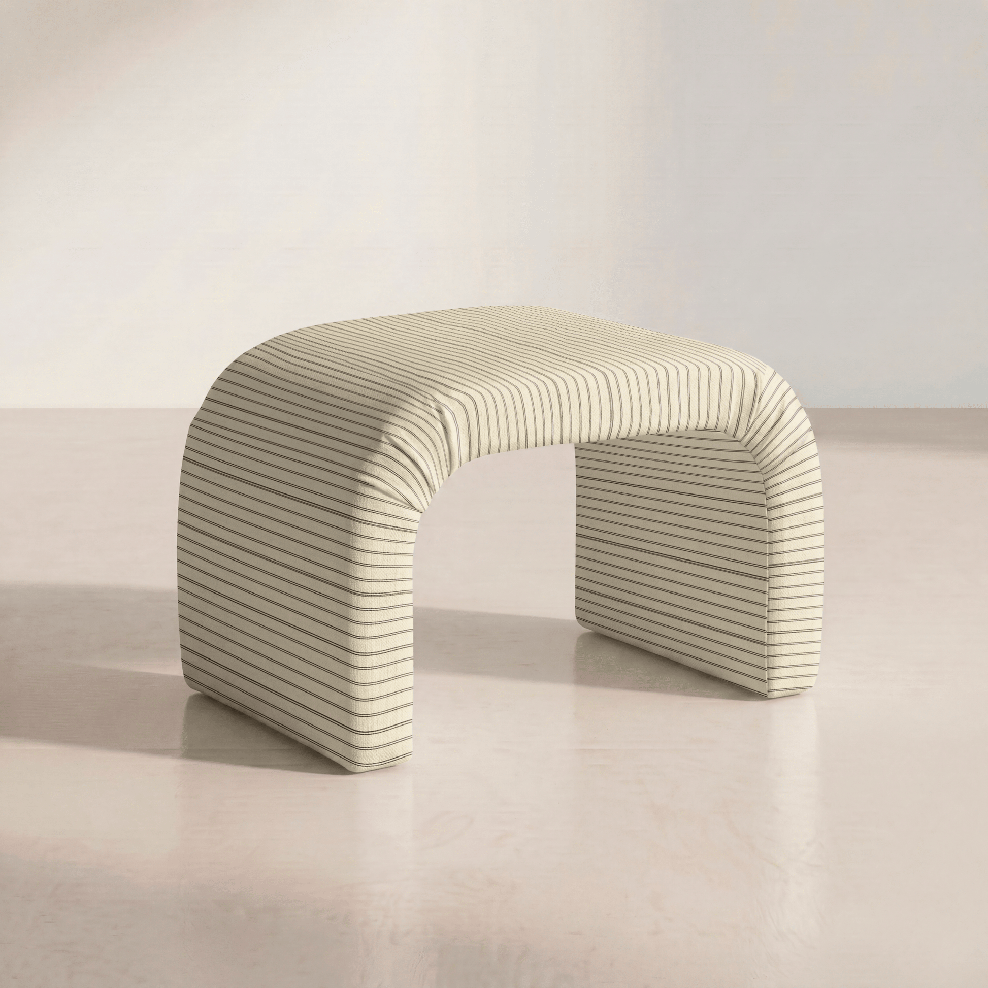 The Lewis Ottoman in Jude Pinstripe - Lemon Park