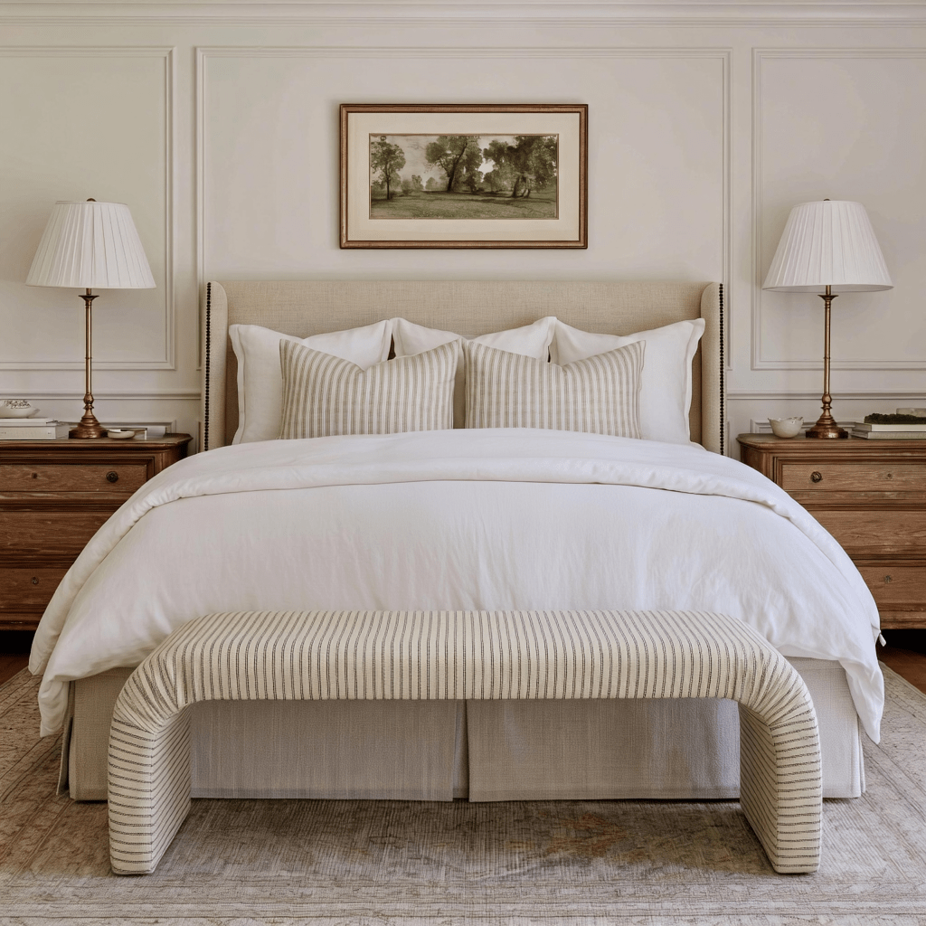 The Lewis Ottoman in Jude Pinstripe - Lemon Park