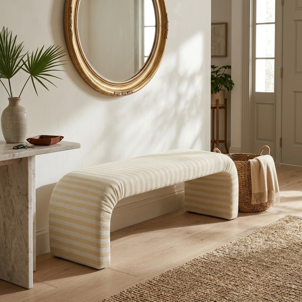 The Lewis Ottoman in Juliet's Garden Easter Yellow Stripe - Lemon Park