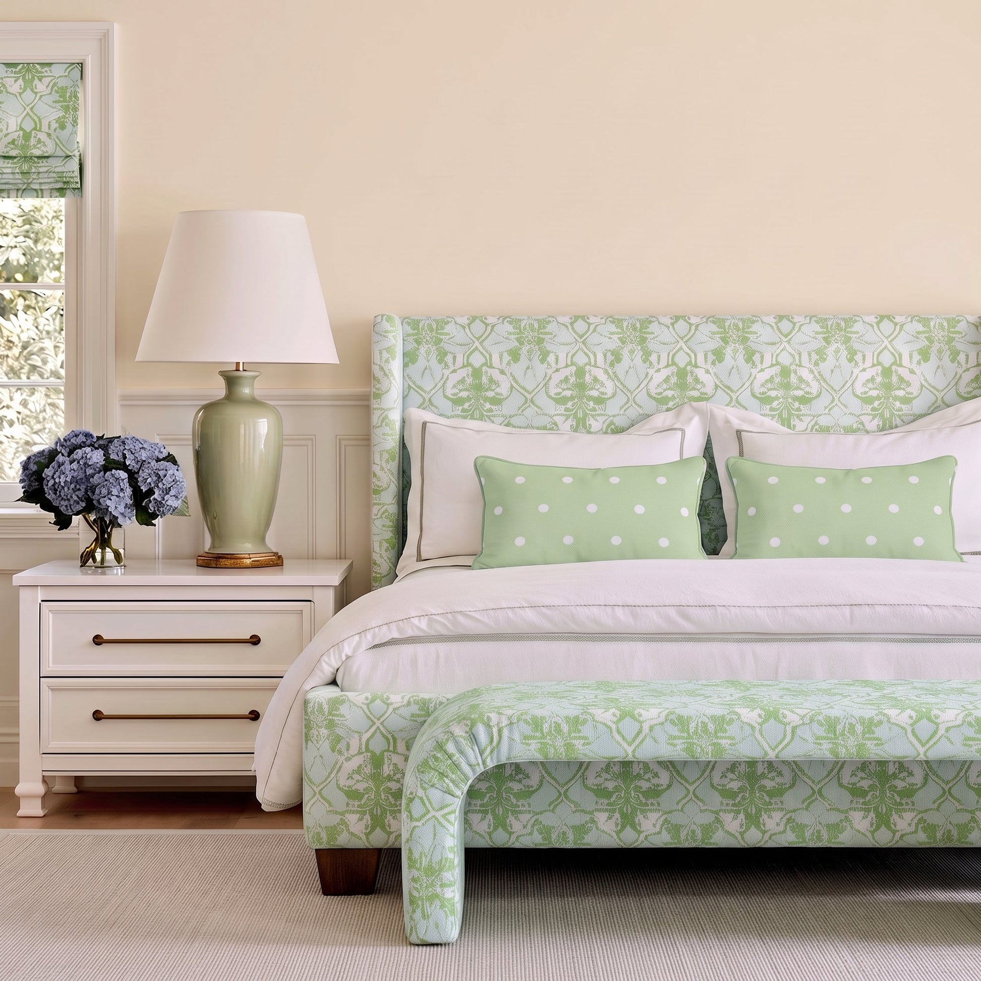 The Lewis Ottoman in Key Lime - Lemon Park
