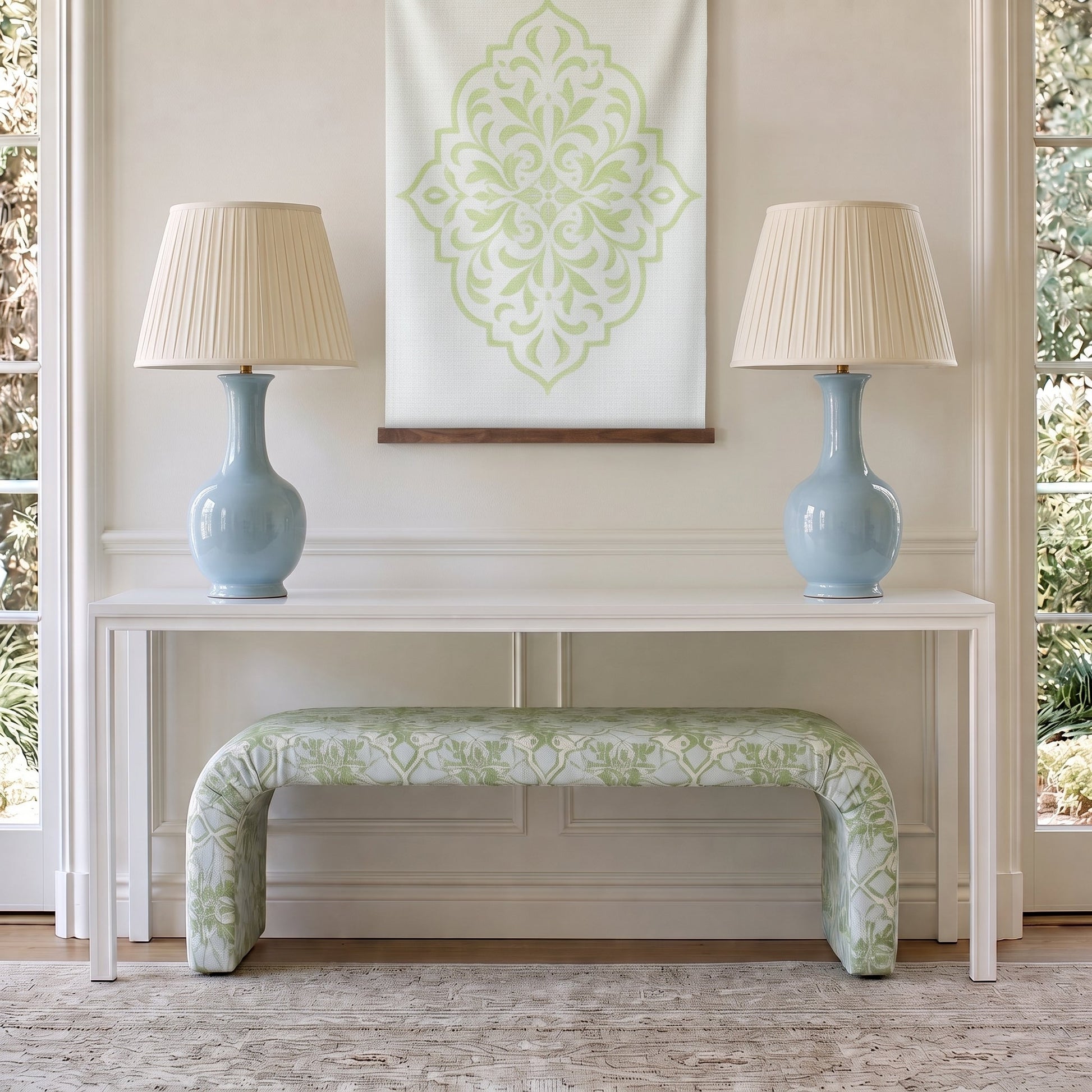 The Lewis Ottoman in Key Lime - Lemon Park