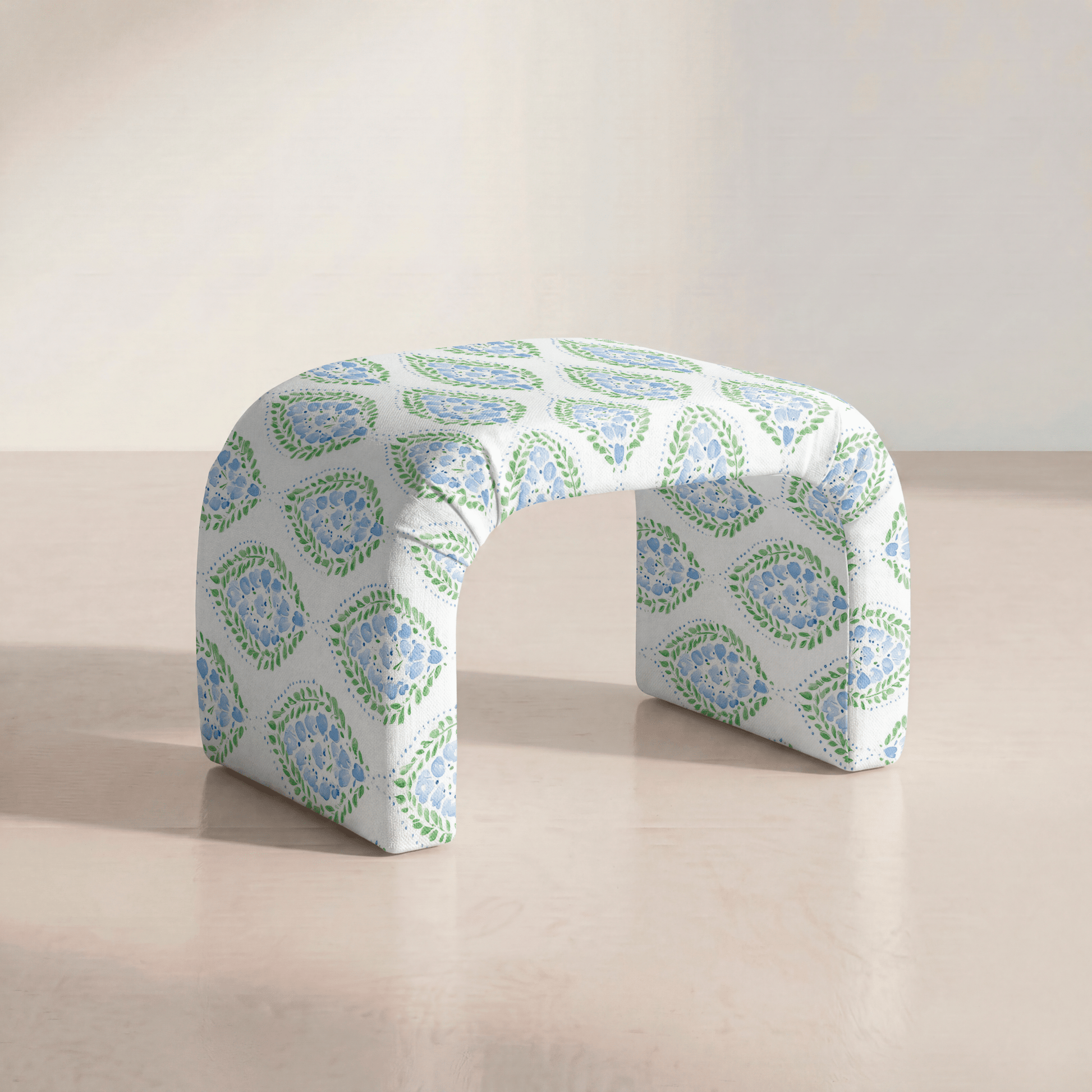 The Lewis Ottoman in Leaf Me Be - Lemon Park