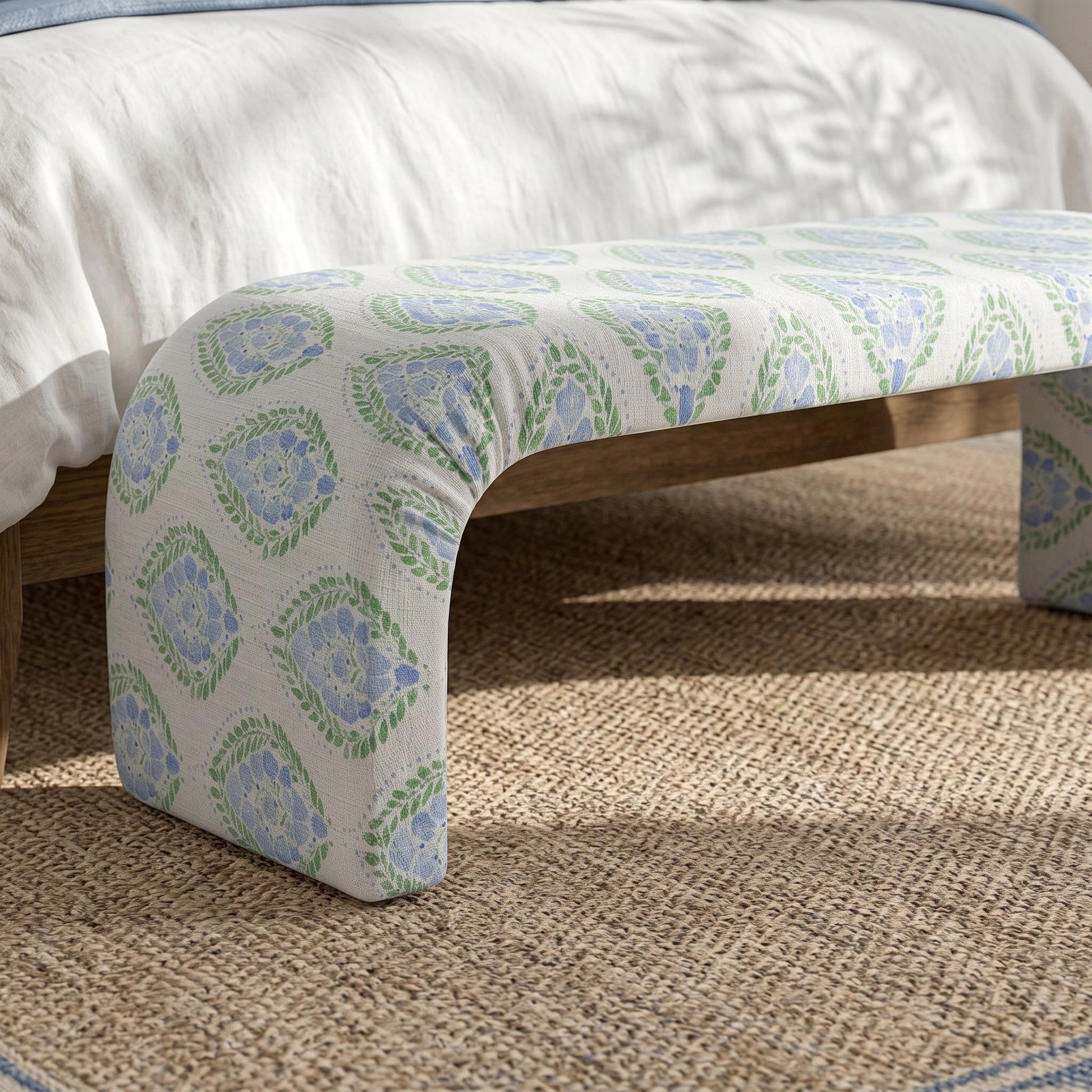 The Lewis Ottoman in Leaf Me Be - Lemon Park
