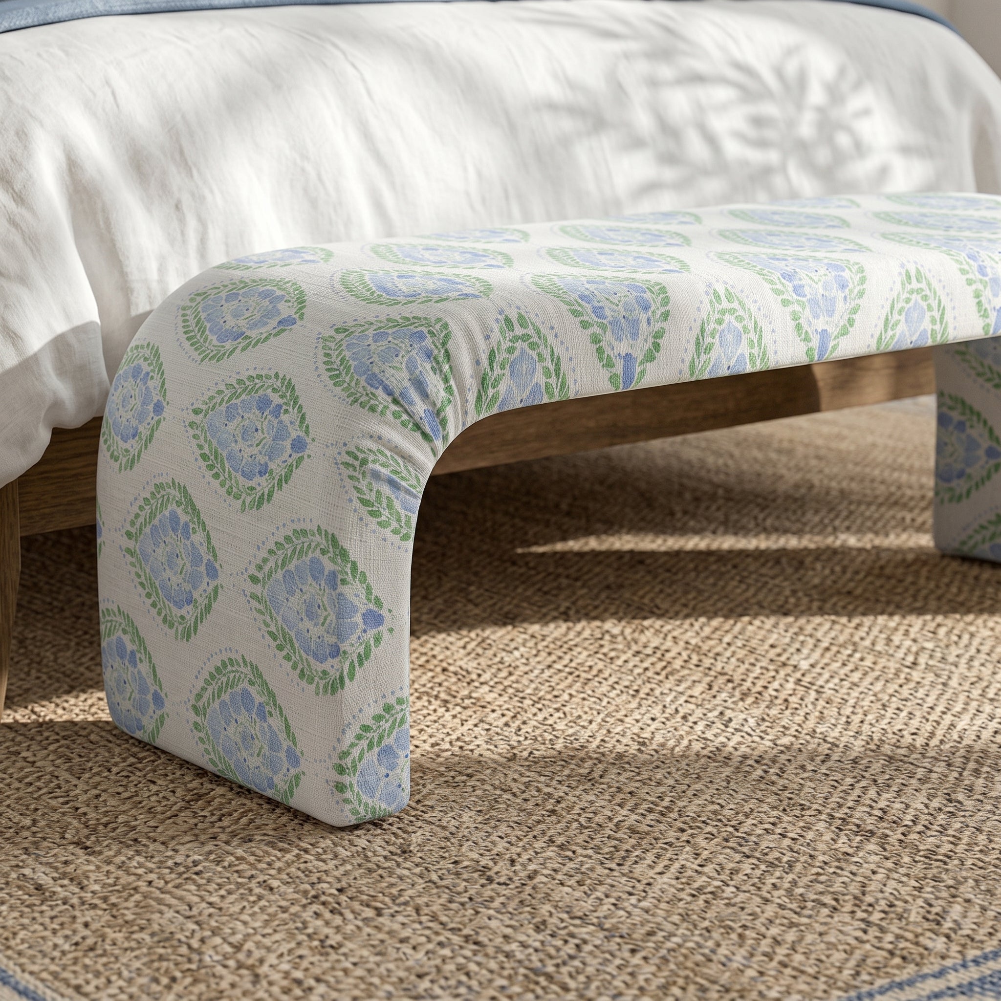 The Lewis Ottoman in Leaf Me Be - Lemon Park