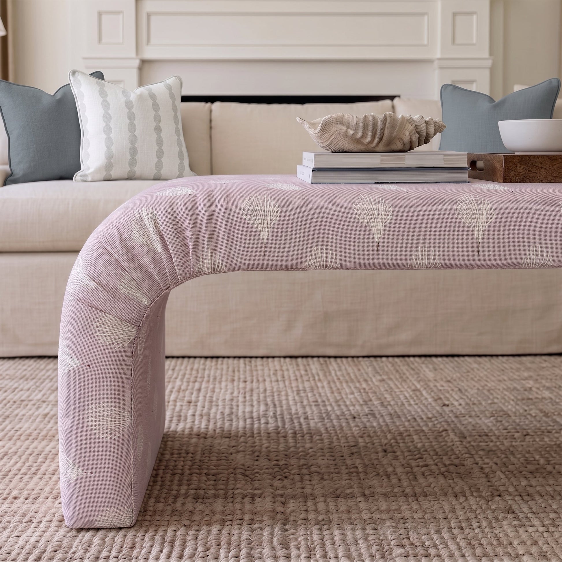 The Lewis Ottoman in Loose Stems Petaline Block Print - Lemon Park