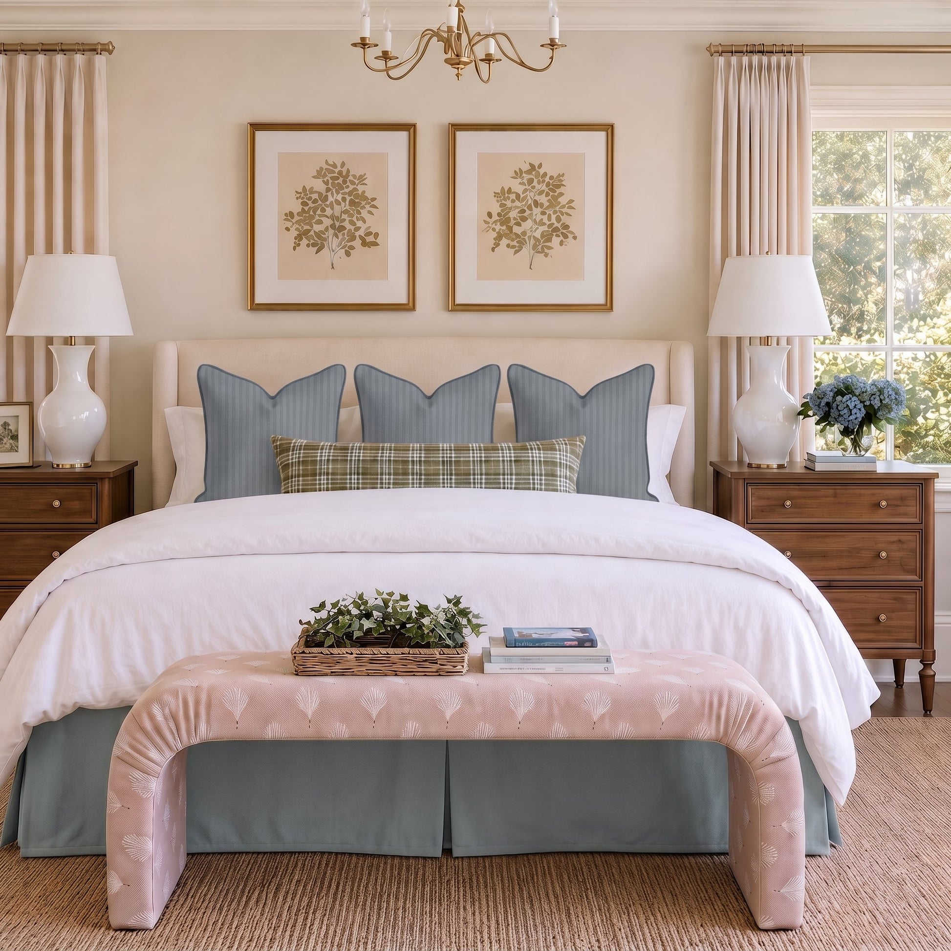 The Lewis Ottoman in Loose Stems Petaline Block Print - Lemon Park