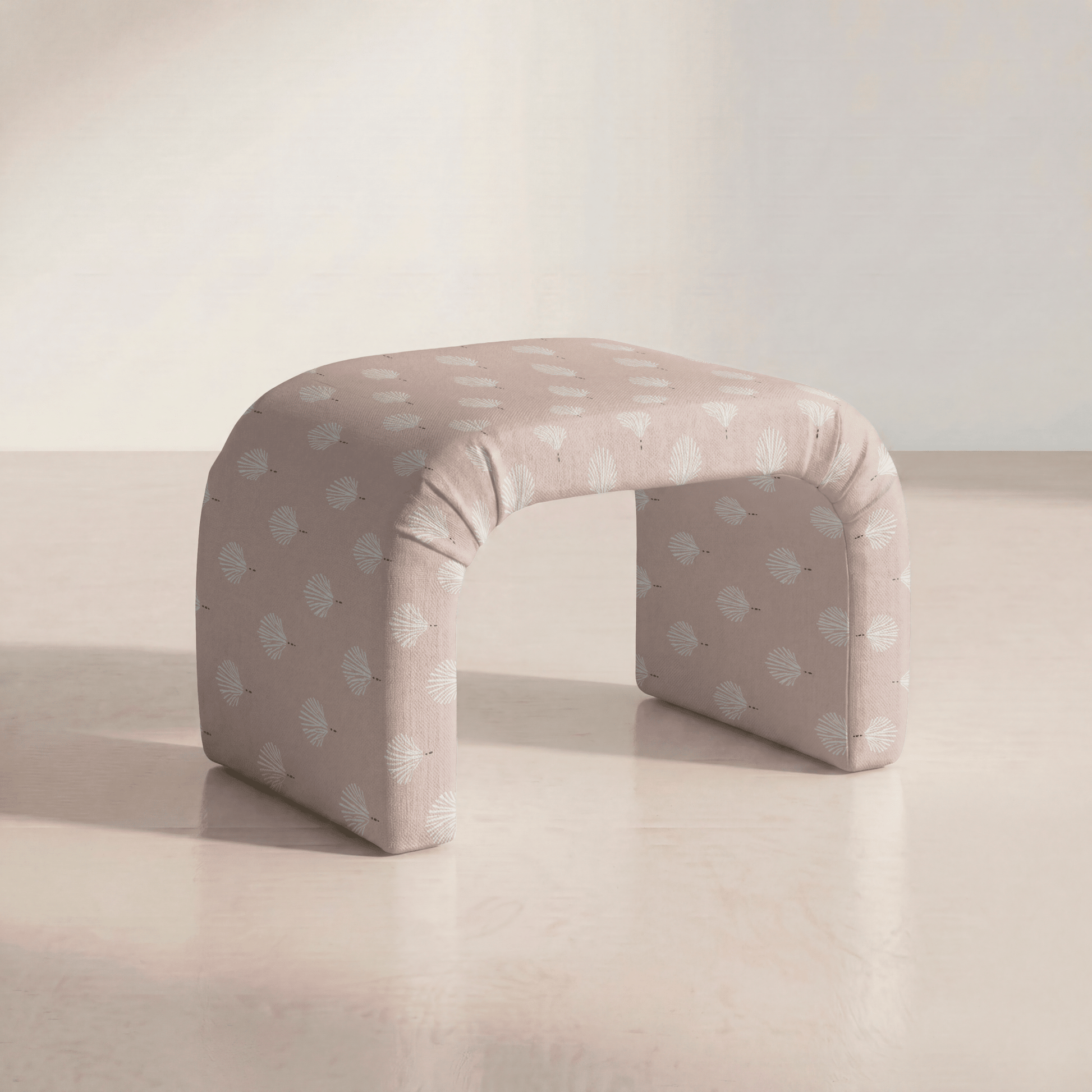 The Lewis Ottoman in Loose Stems Petaline Block Print - Lemon Park