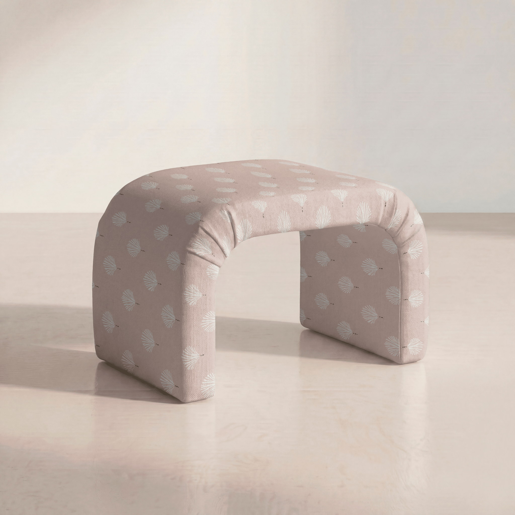 The Lewis Ottoman in Loose Stems Petaline Block Print - Lemon Park