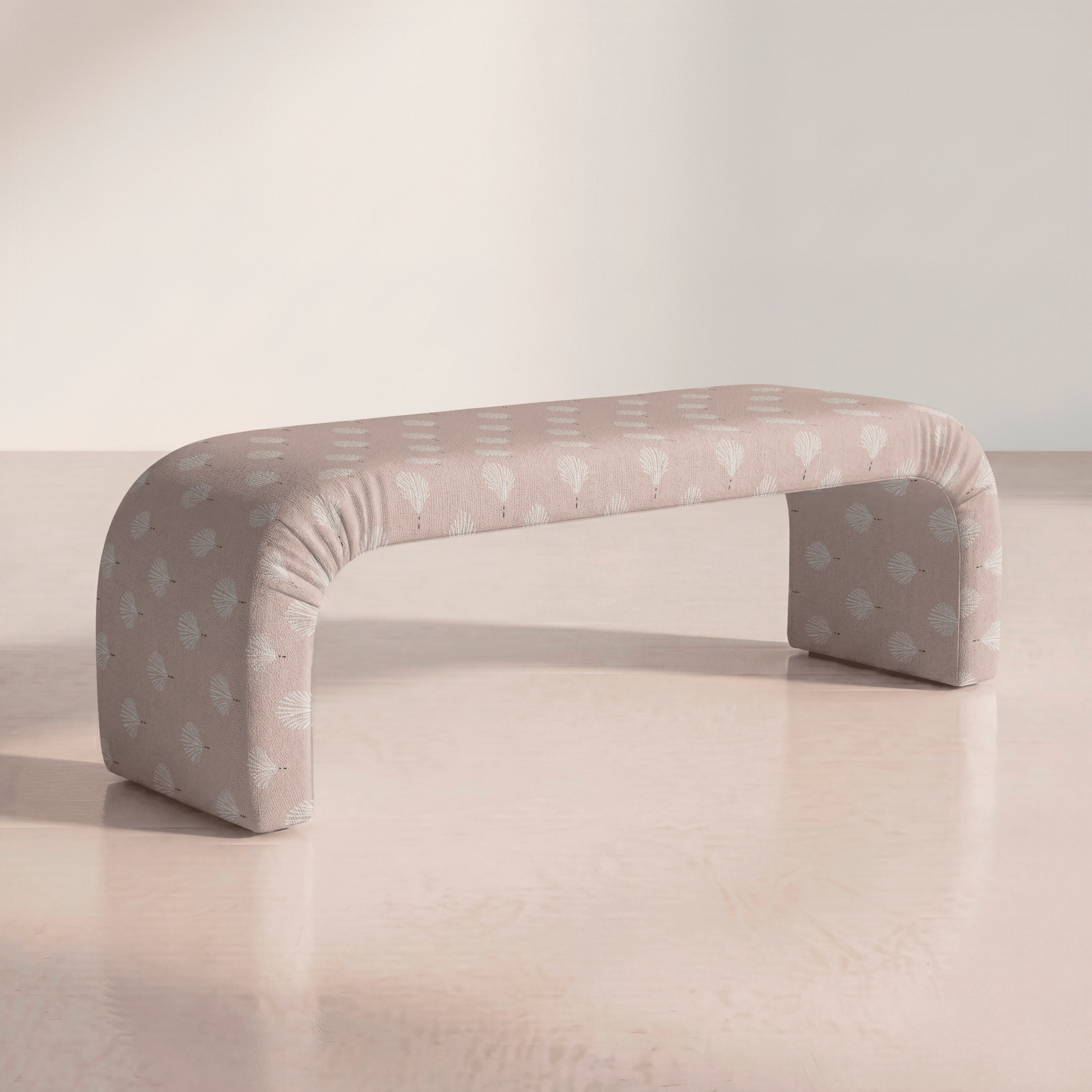 The Lewis Ottoman in Loose Stems Petaline Block Print - Lemon Park