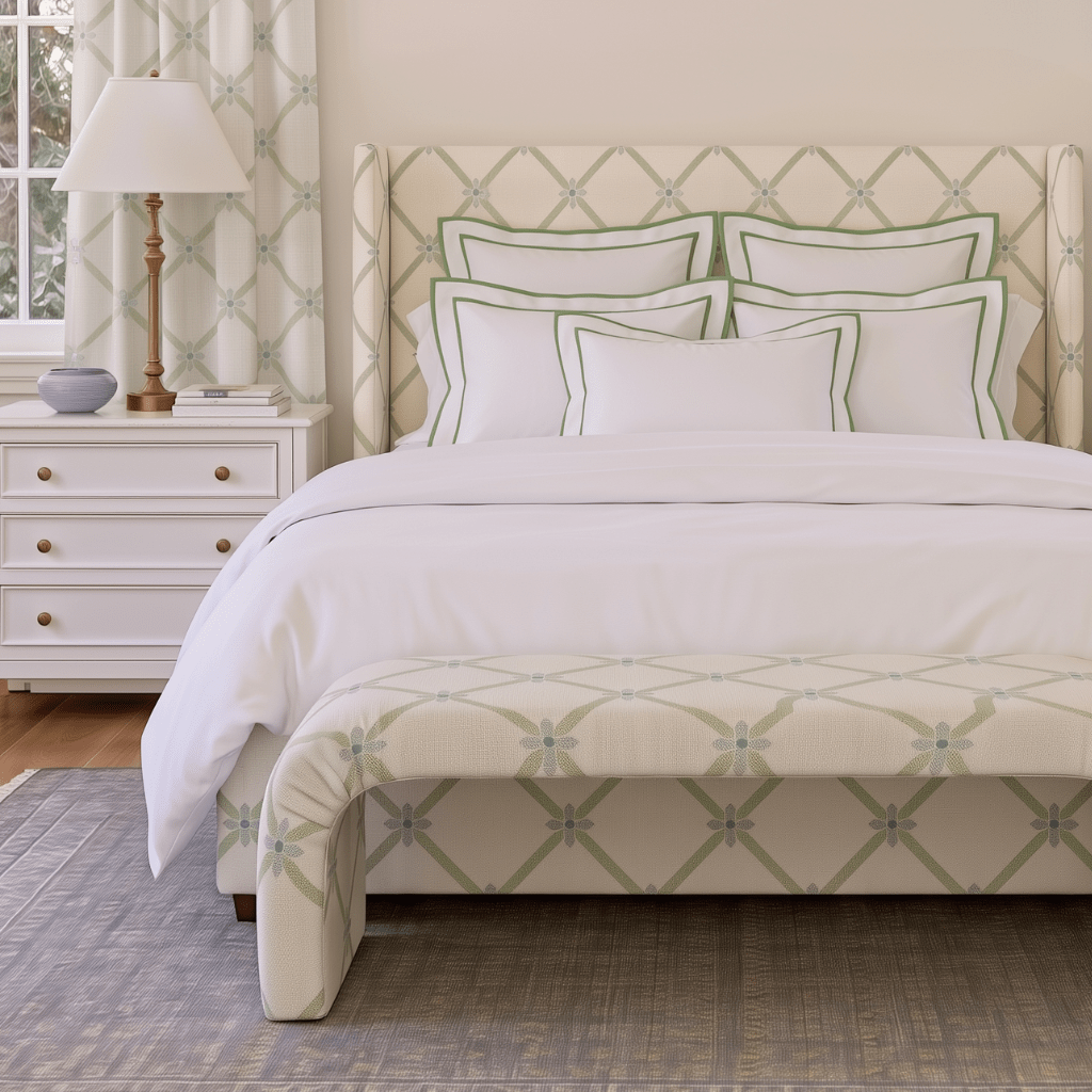 The Lewis Ottoman in Mint To Be Floral Lattice - Lemon Park