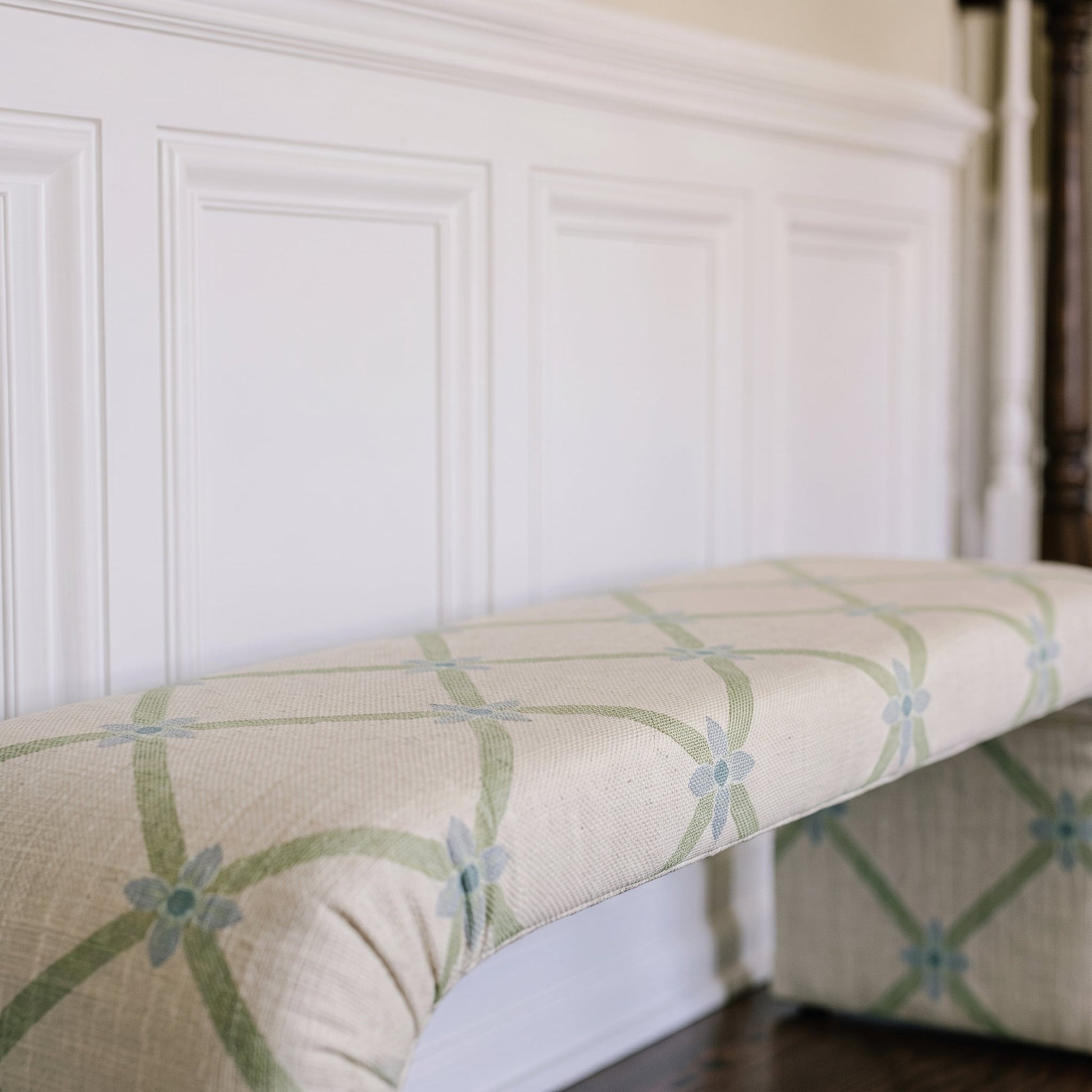 The Lewis Ottoman in Mint To Be Floral Lattice - Lemon Park