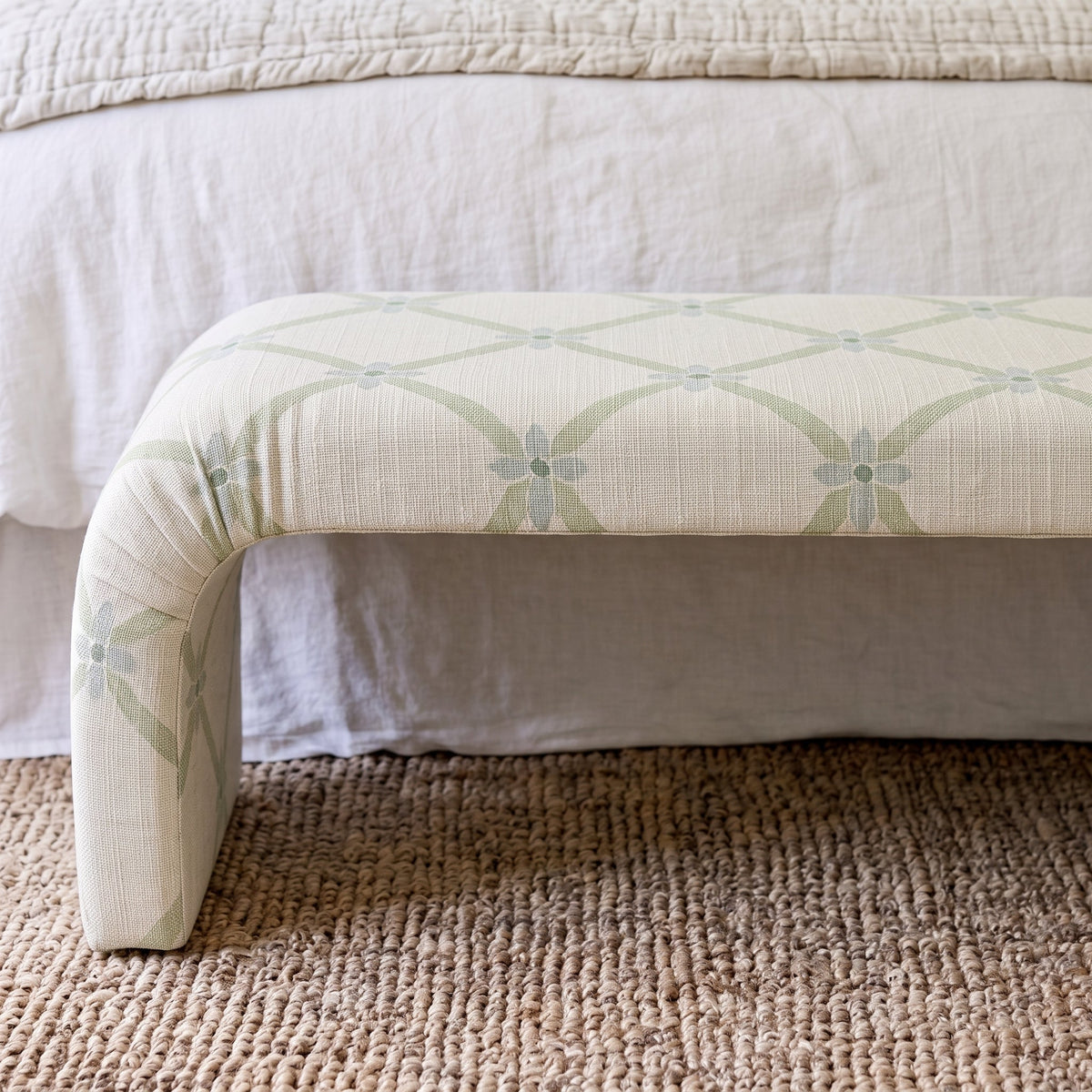 The Lewis Ottoman in Mint To Be Floral Lattice - Lemon Park