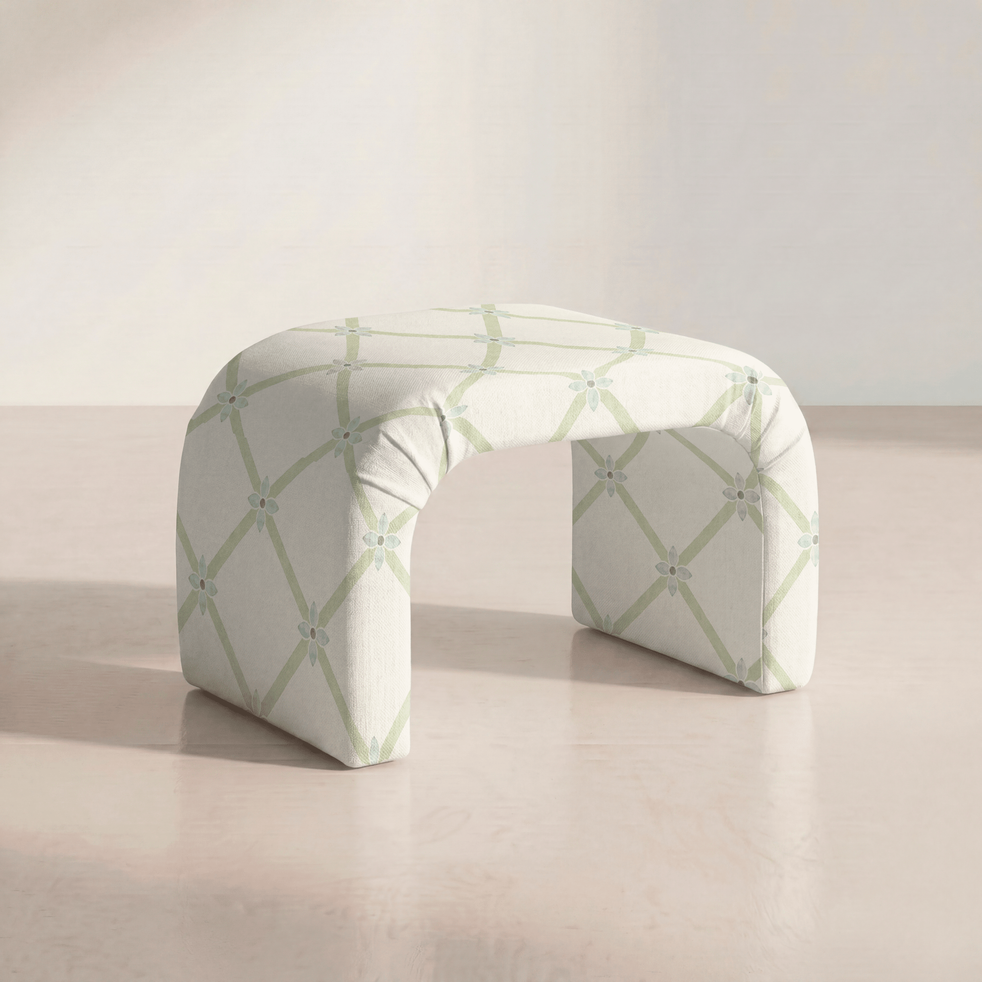The Lewis Ottoman in Mint To Be Floral Lattice - Lemon Park
