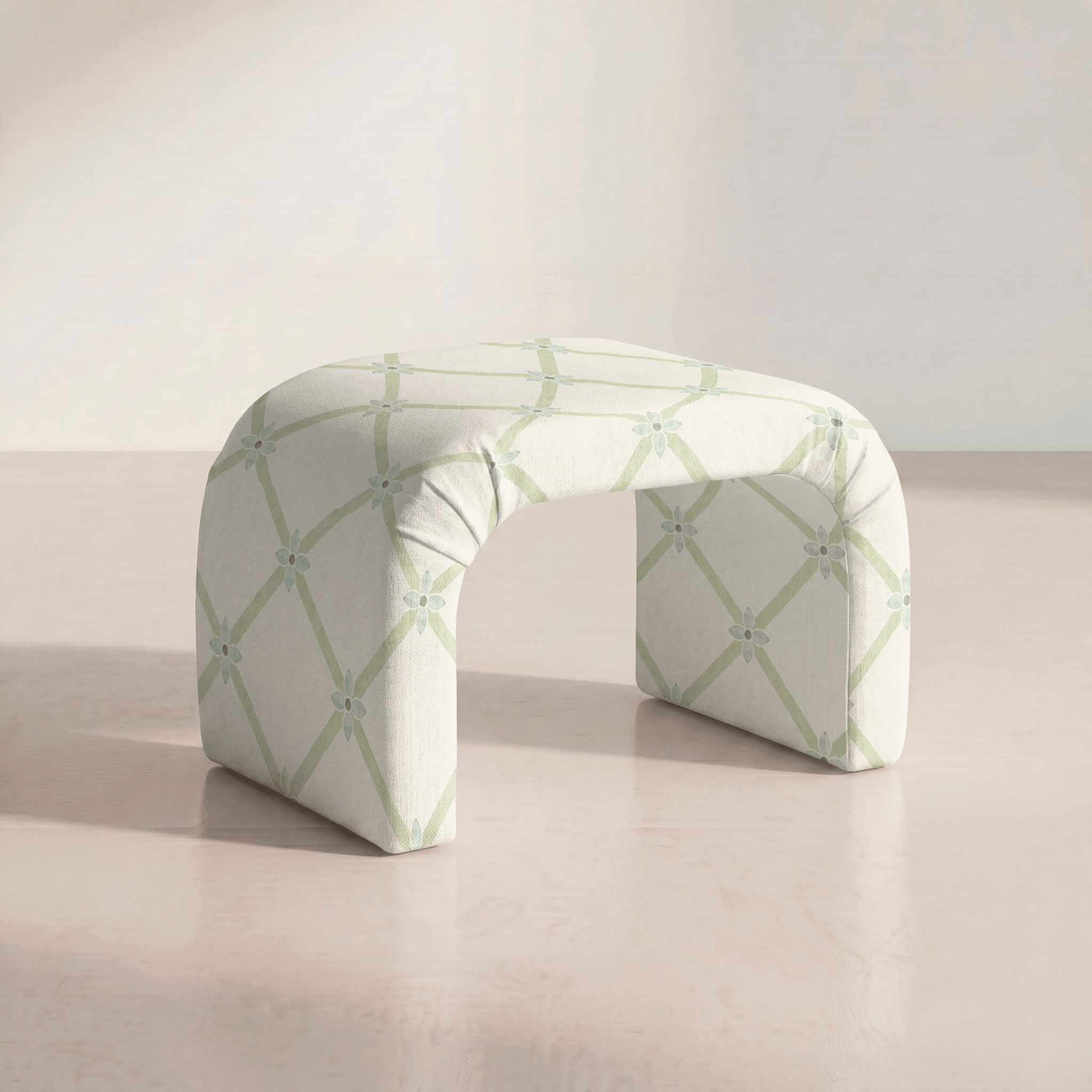 The Lewis Ottoman in Mint To Be Floral Lattice - Lemon Park