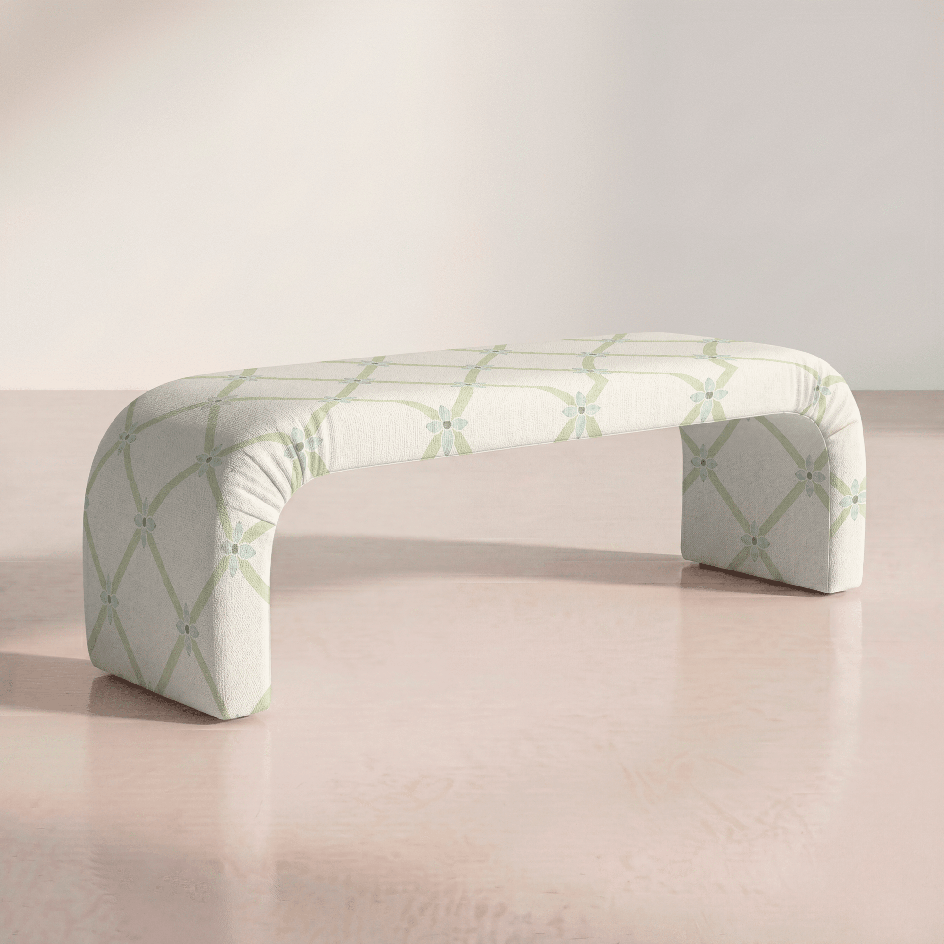 The Lewis Ottoman in Mint To Be Floral Lattice - Lemon Park