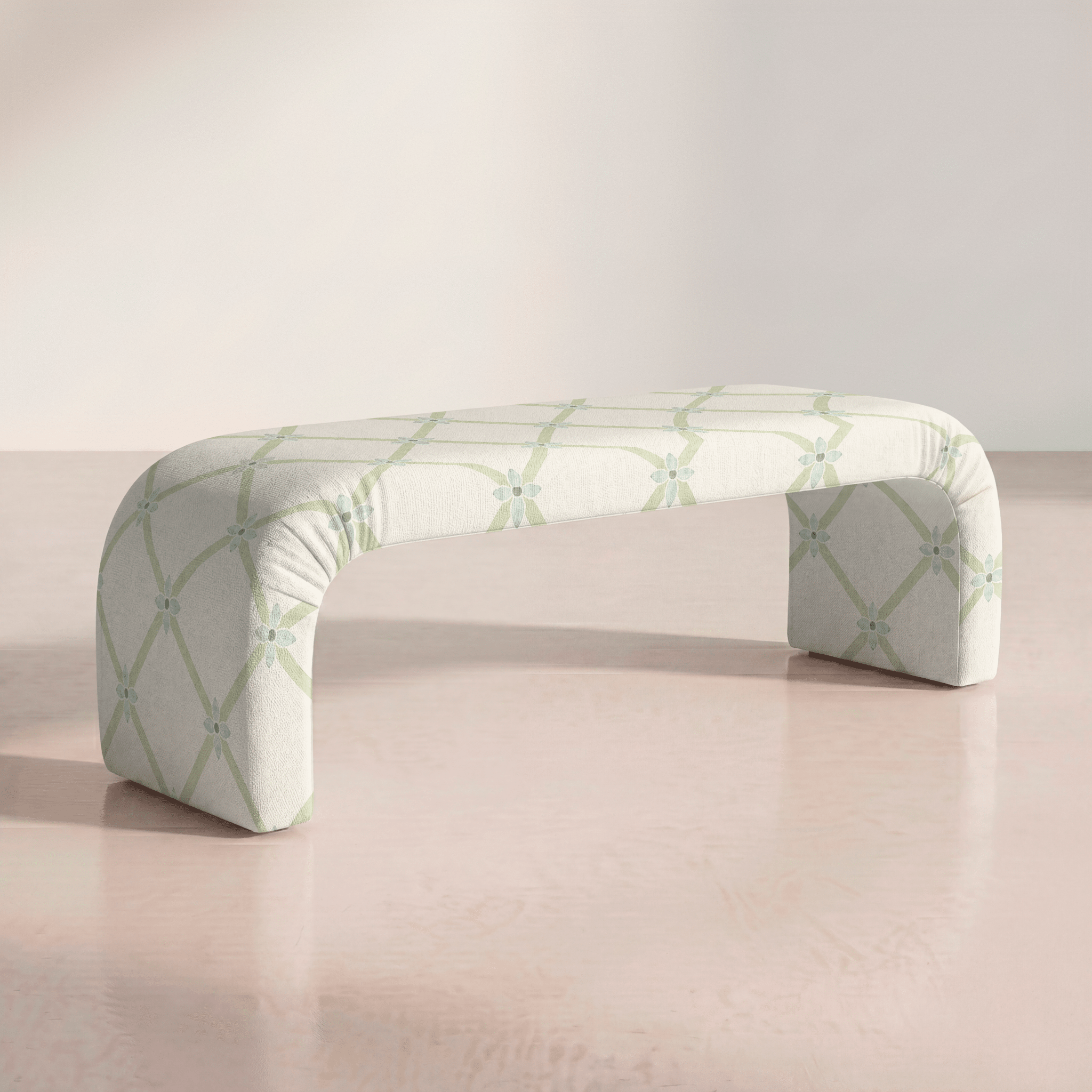 The Lewis Ottoman in Mint To Be Floral Lattice - Lemon Park