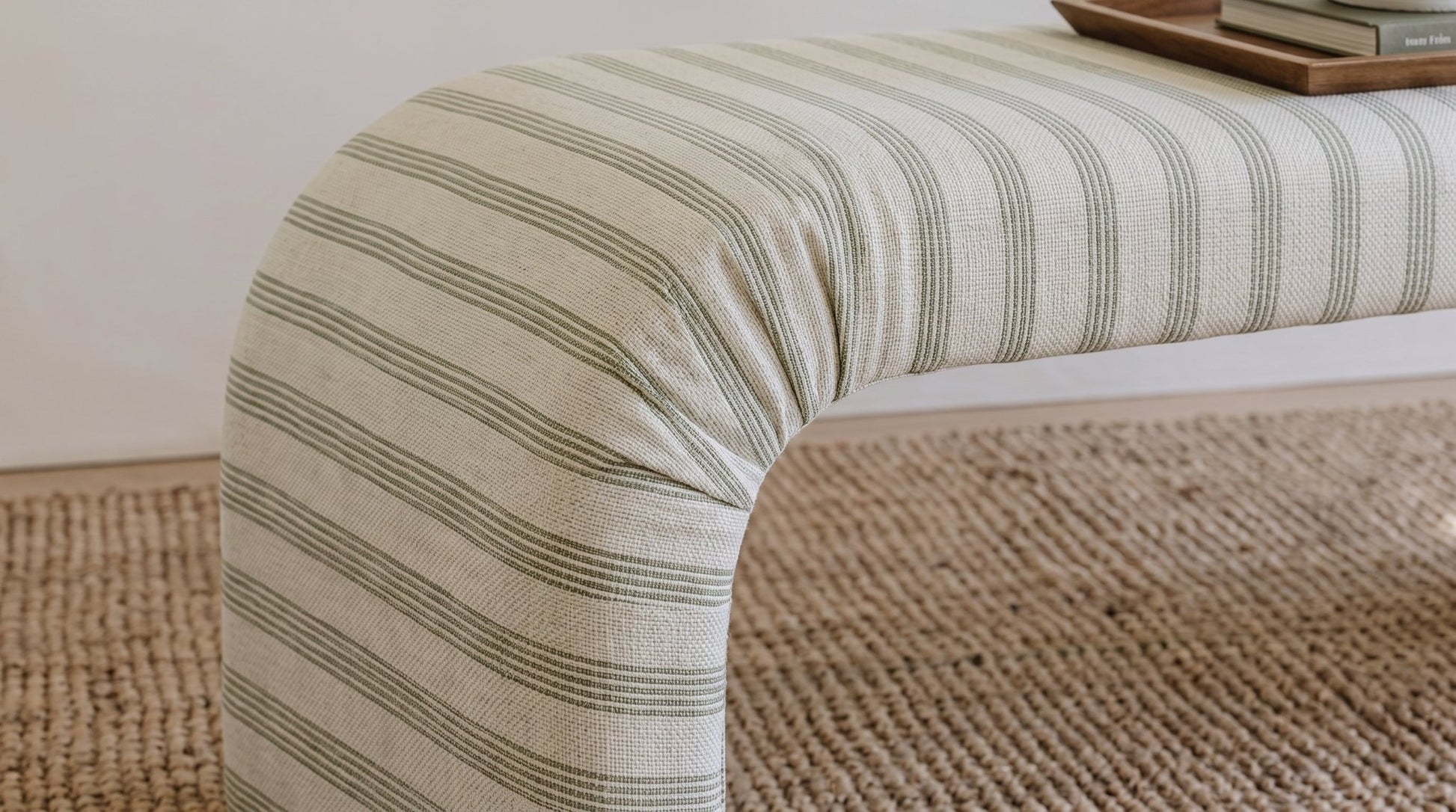 The Lewis Ottoman in Orange County Olive Stripes - Lemon Park