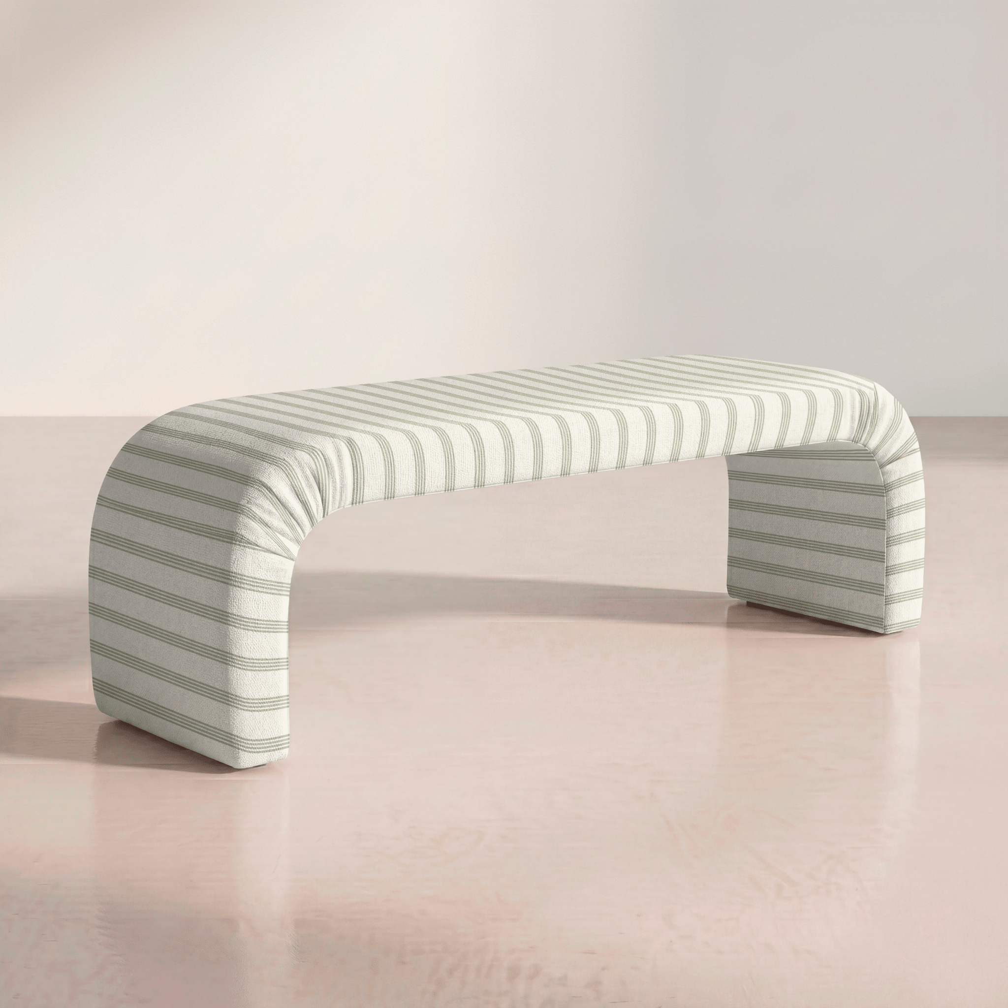 The Lewis Ottoman in Orange County Olive Stripes - Lemon Park