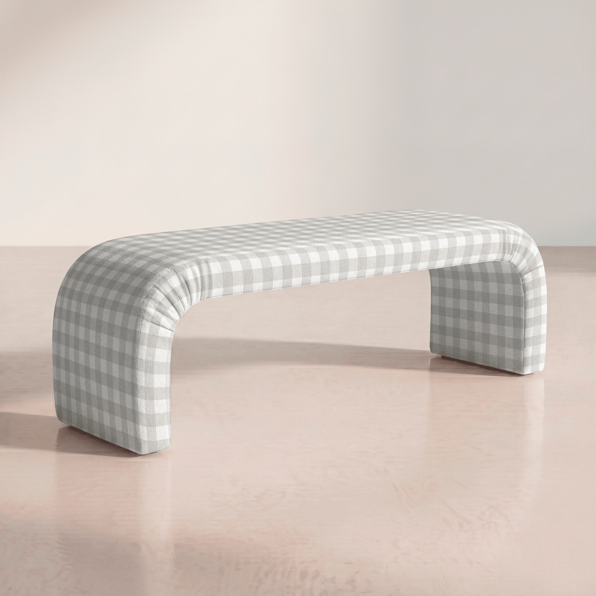 The Lewis Ottoman in Pearl's Haven Fog Gingham - Lemon Park