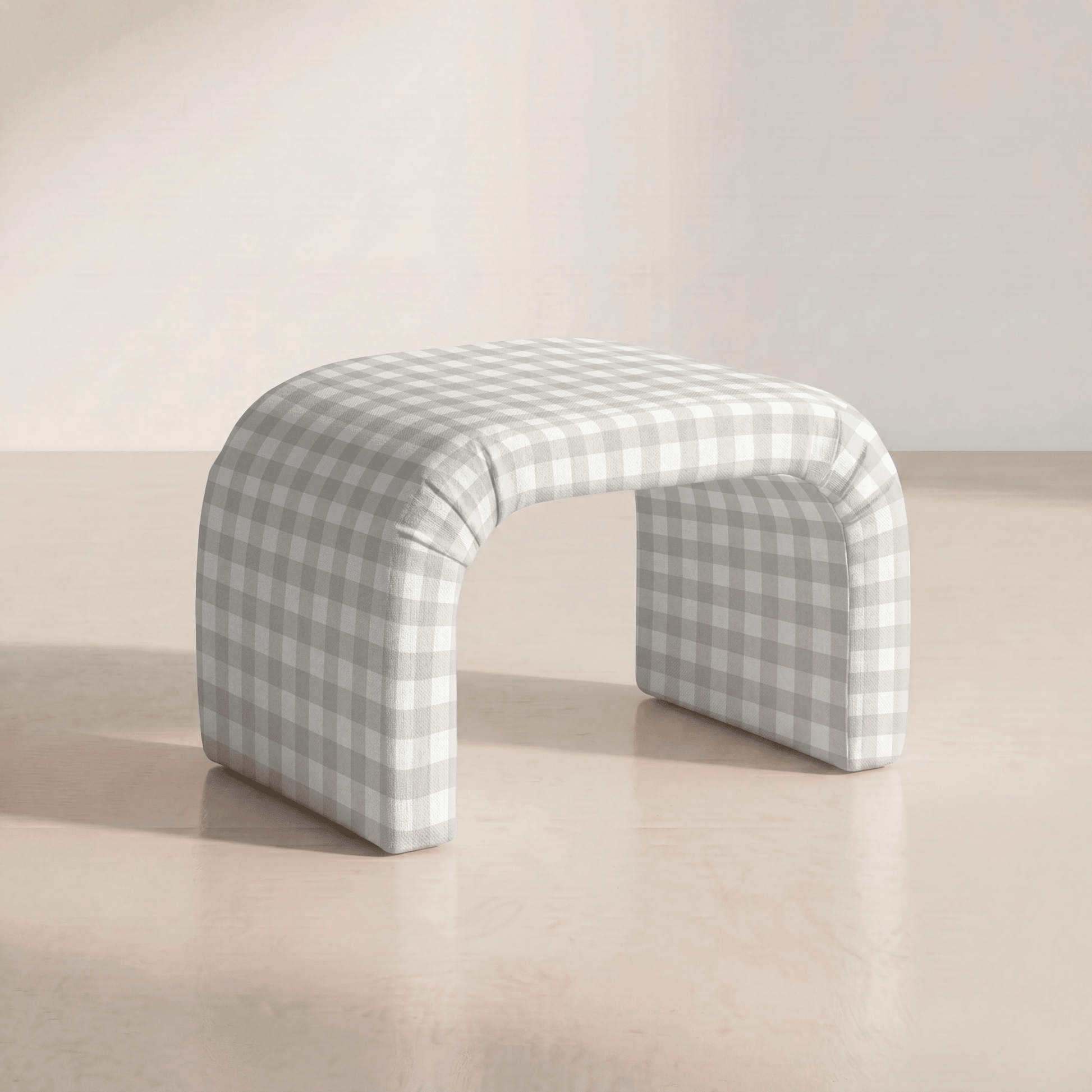 The Lewis Ottoman in Pearl's Haven Fog Gingham - Lemon Park