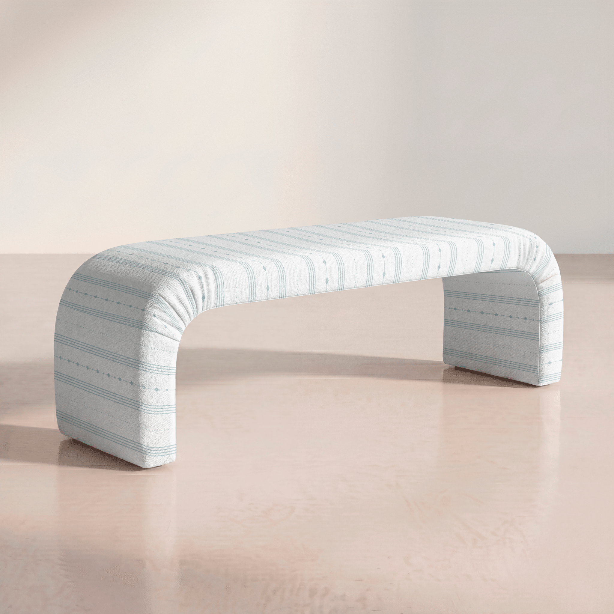 The Lewis Ottoman in Pearl's Haven Spring Blue Stripes - Lemon Park