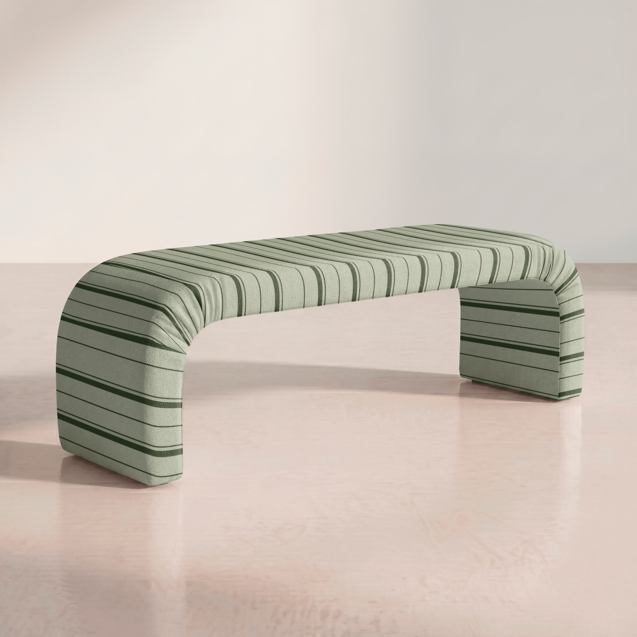 The Lewis Ottoman in The Silk Garden Sage Stripes - Lemon Park