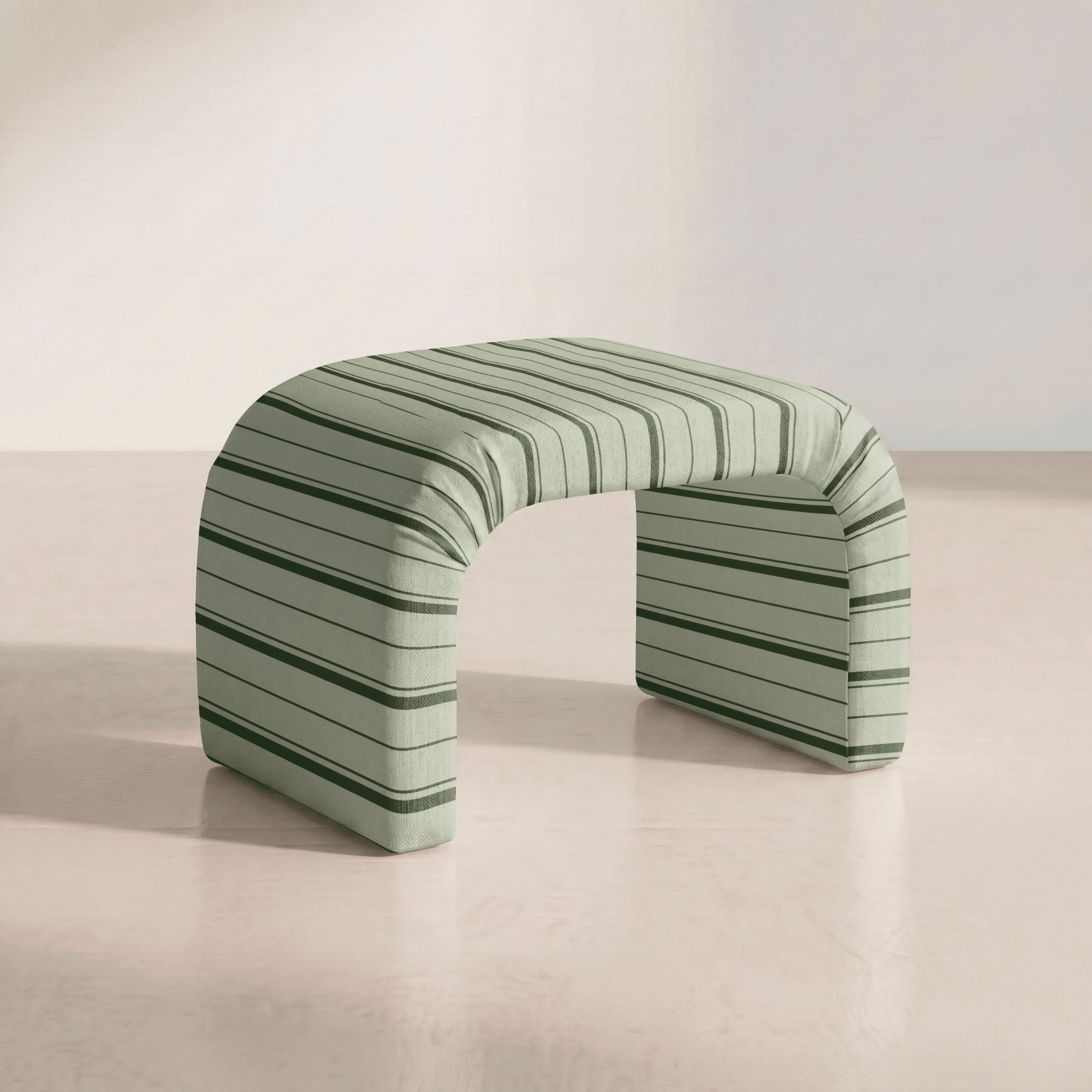 The Lewis Ottoman in The Silk Garden Sage Stripes - Lemon Park