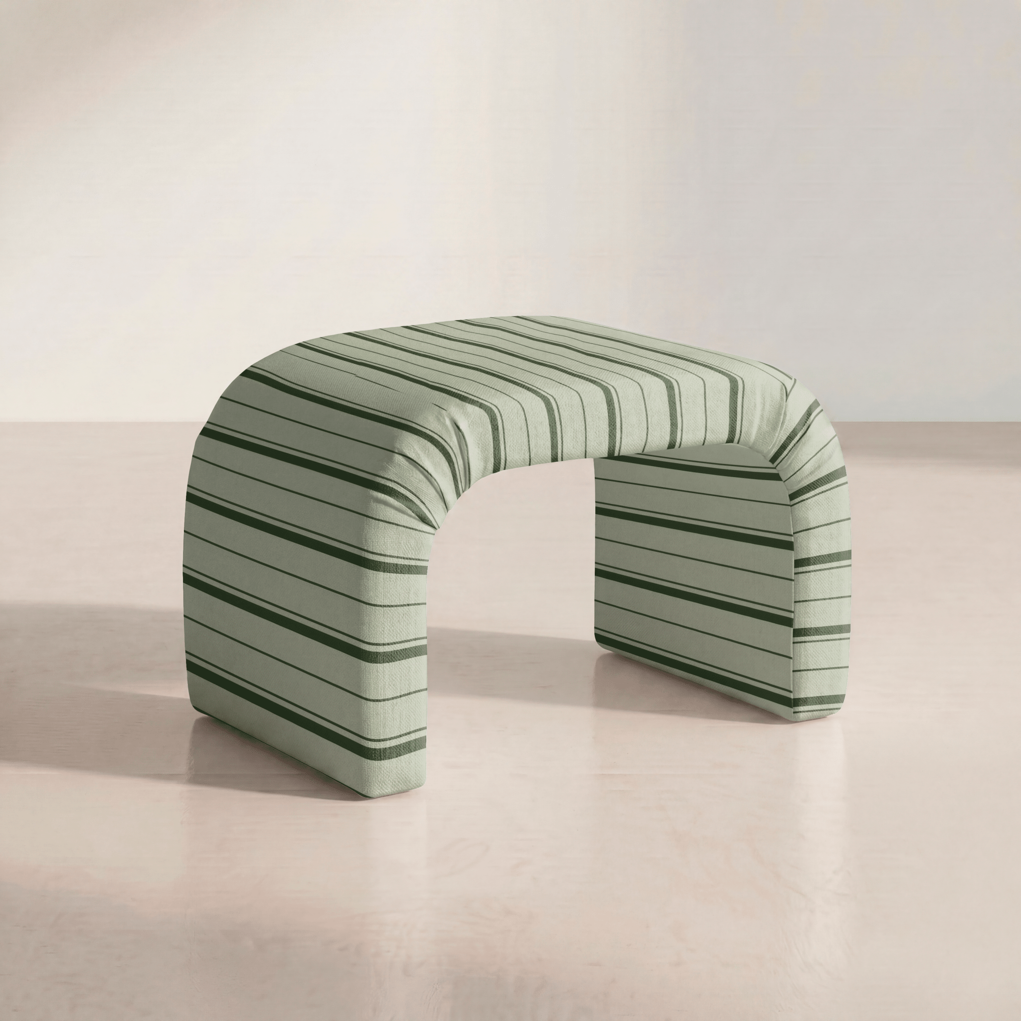 The Lewis Ottoman in The Silk Garden Sage Stripes - Lemon Park