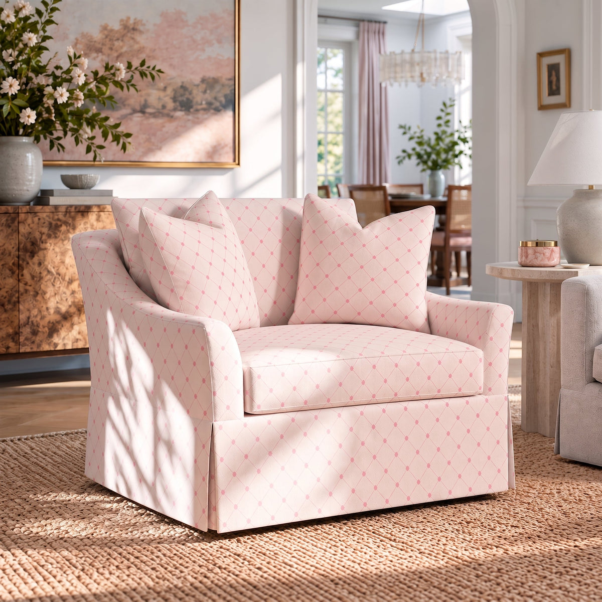 The Nolen Chair in Bellagio Blush Linen Lattice - Lemon Park