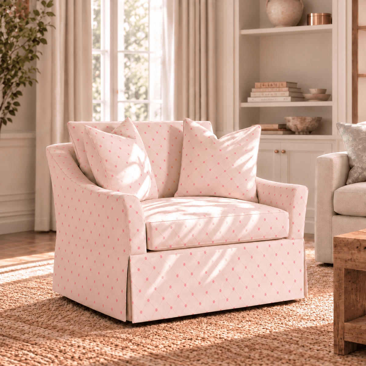 The Nolen Chair in Bellagio Blush Linen Lattice - Lemon Park