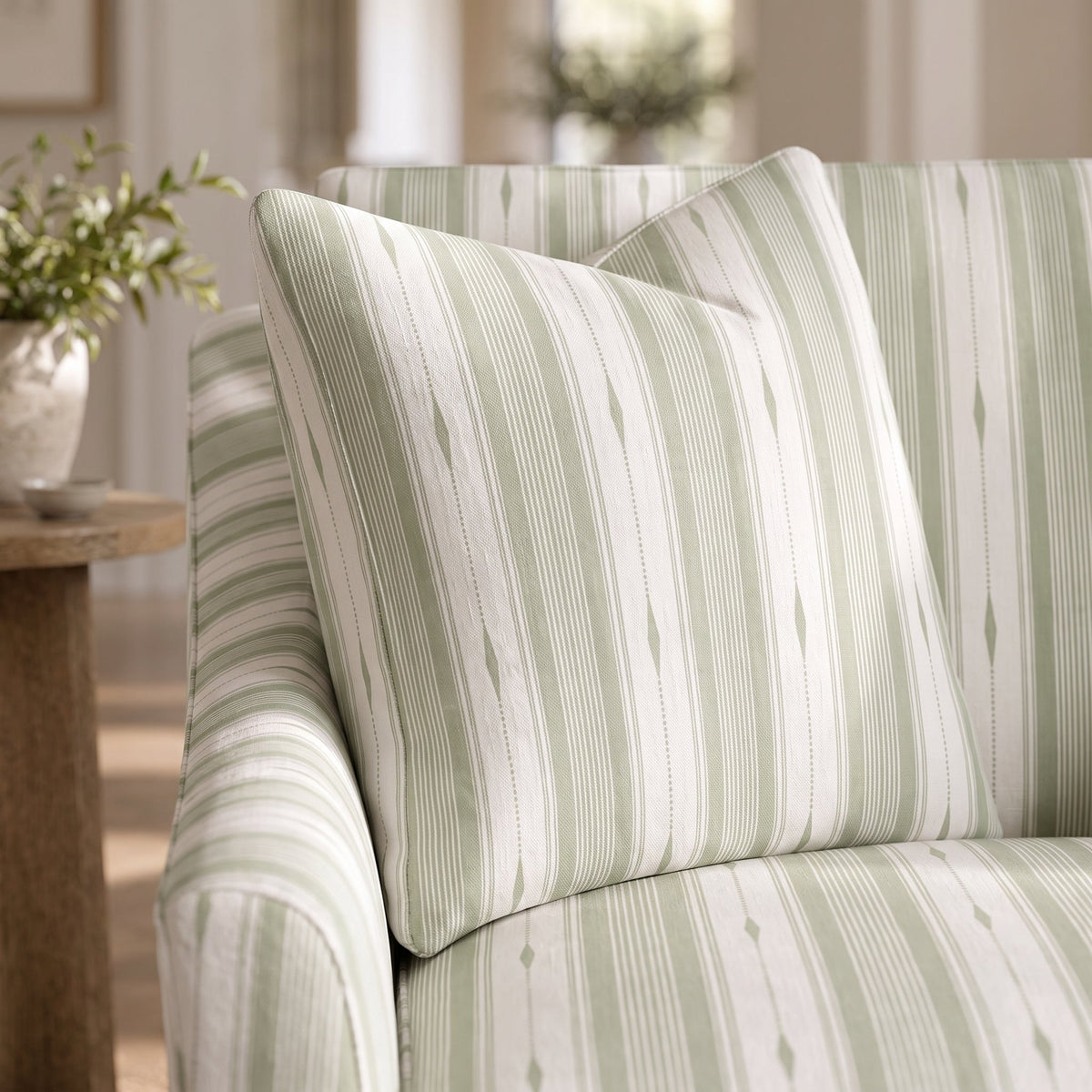 The Nolen Chair in Blue Dresses Lemongrass Stripes - Lemon Park