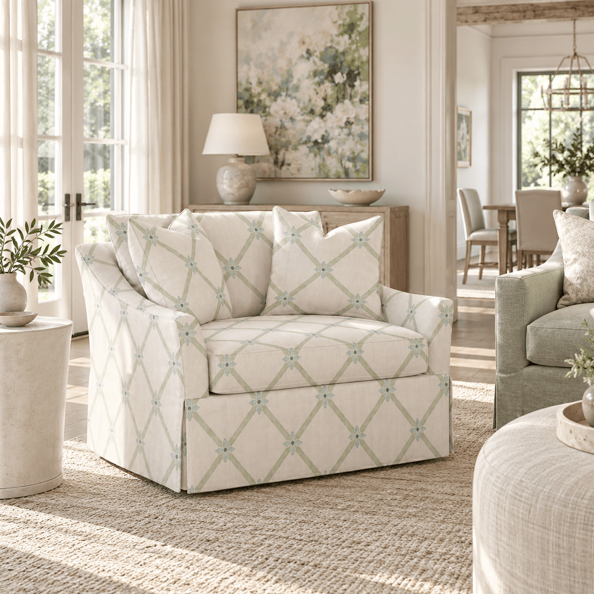 The Nolen Chair in Mint To Be Floral Lattice - Lemon Park