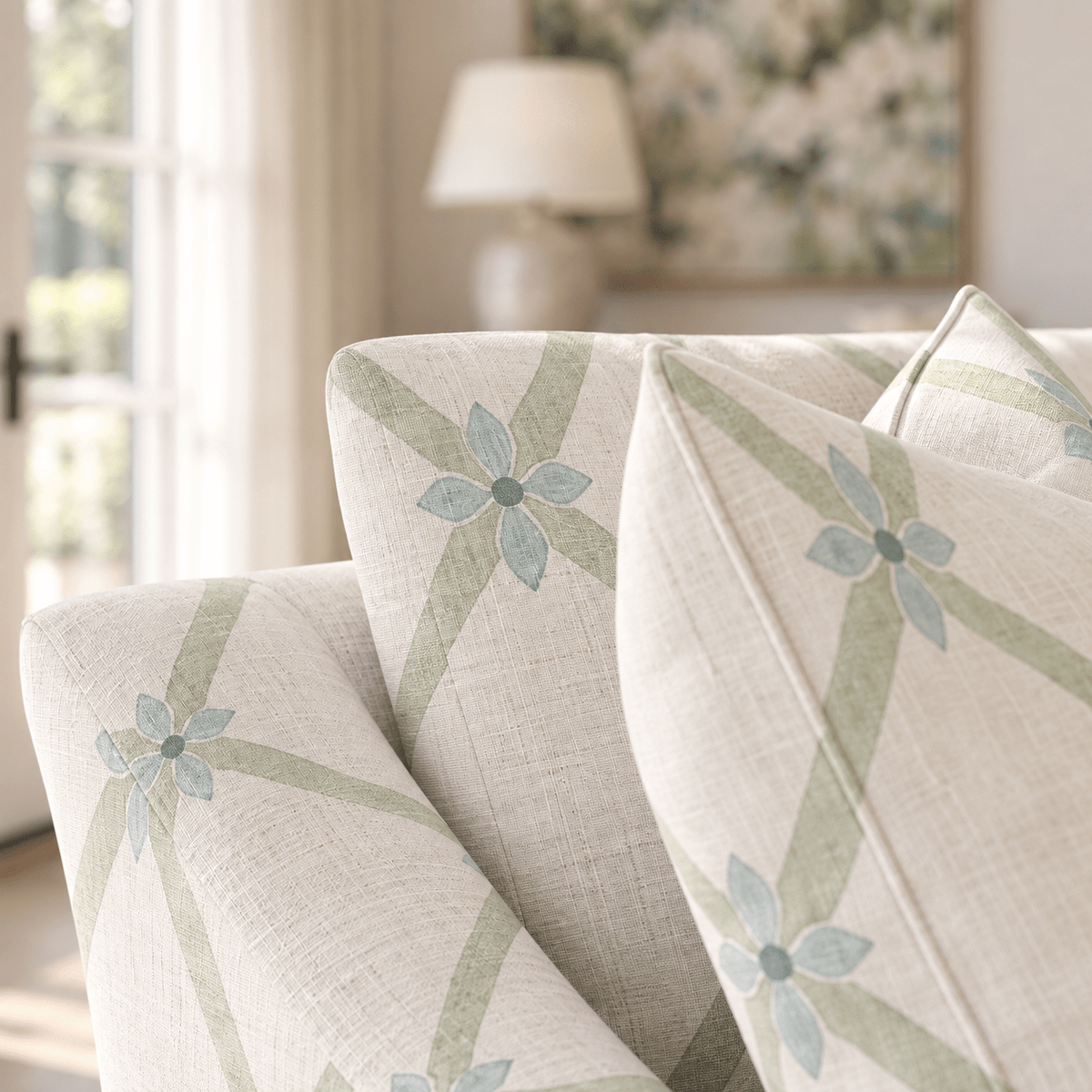 The Nolen Chair in Mint To Be Floral Lattice - Lemon Park