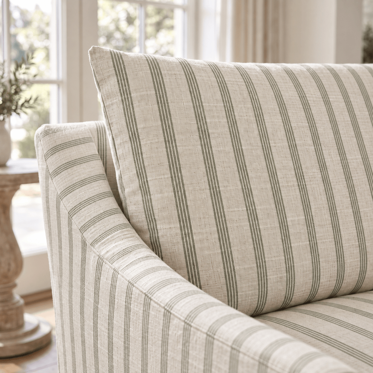 The Nolen Chair in Orange County Olive Stripes - Lemon Park