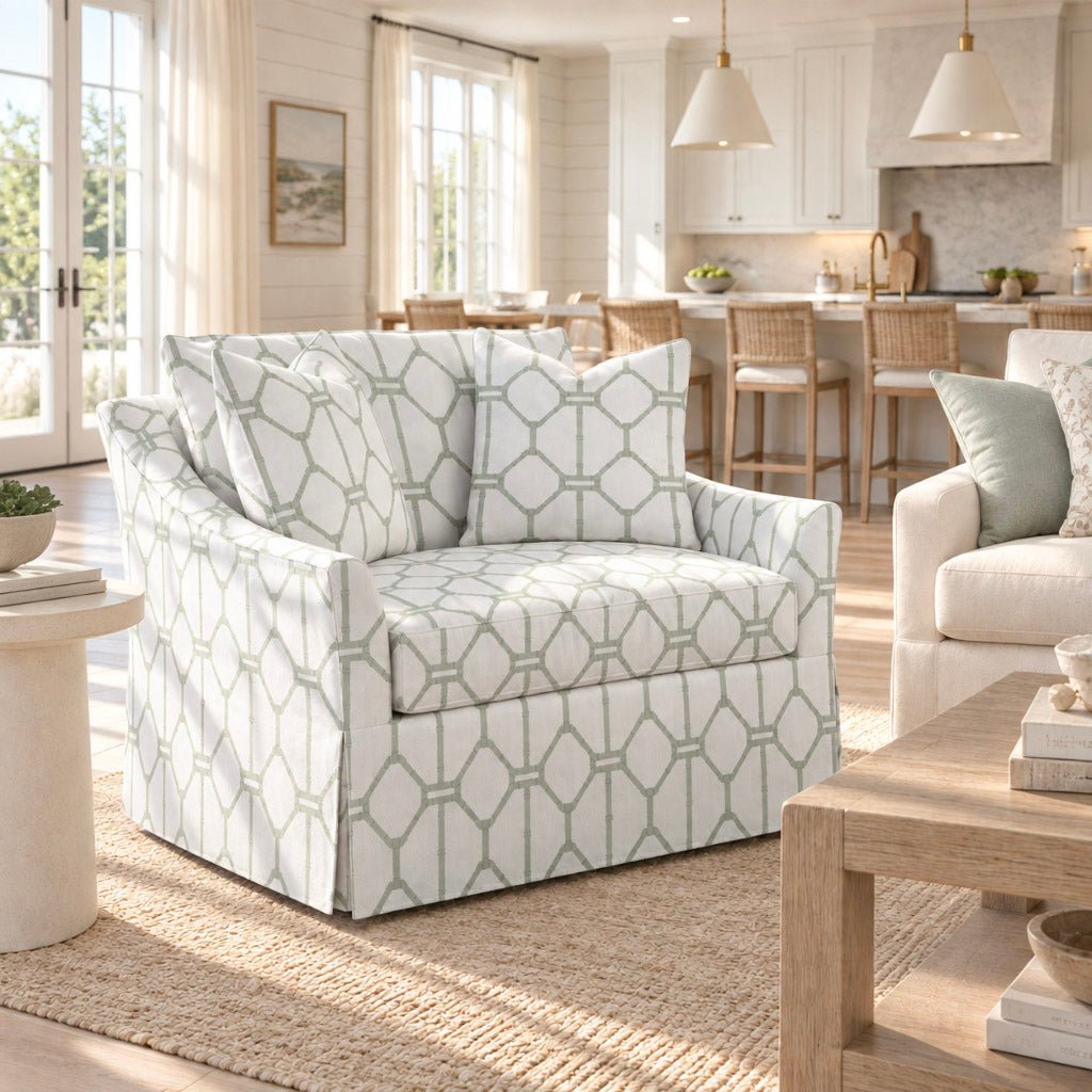 The Nolen Chair in Palm Promenade Cool Mint Bamboo Trellis - Lemon Park