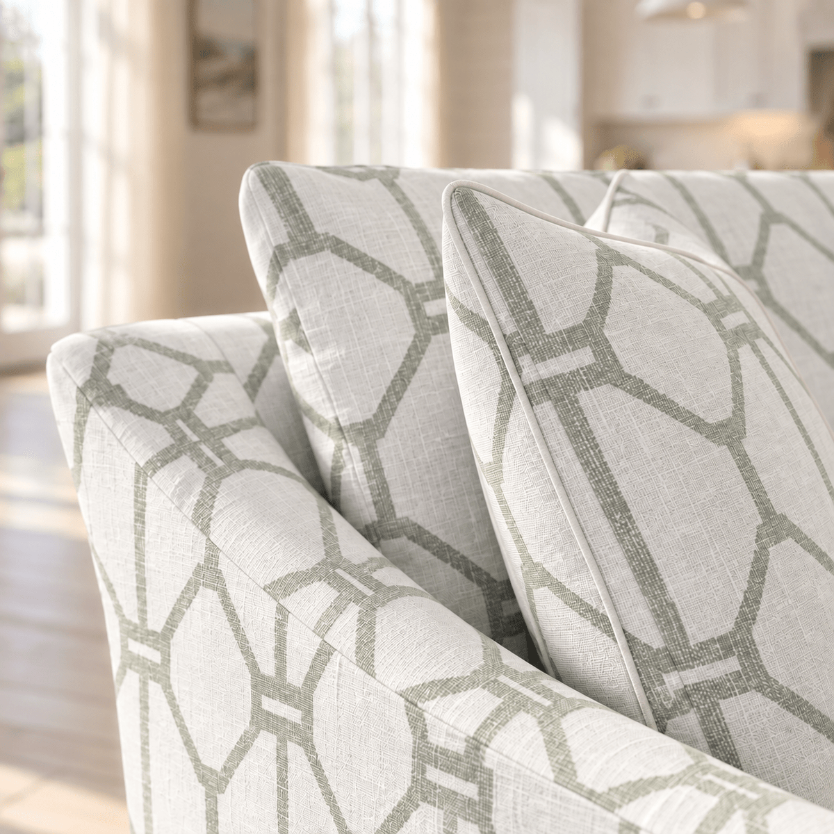 The Nolen Chair in Palm Promenade Cool Mint Bamboo Trellis - Lemon Park