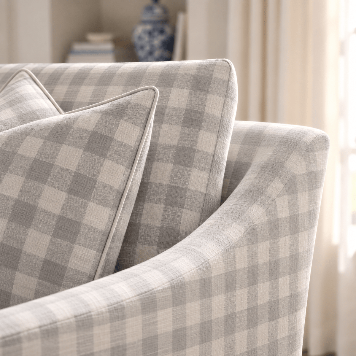 The Nolen Chair in Pearl's Haven Fog Gingham - Lemon Park