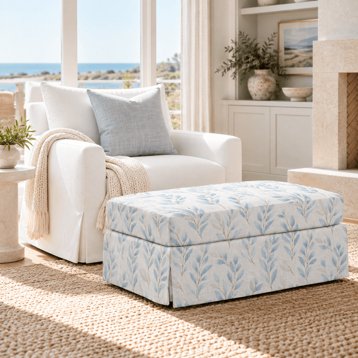 The Nolen Ottoman in Atlantic Ferns - Lemon Park