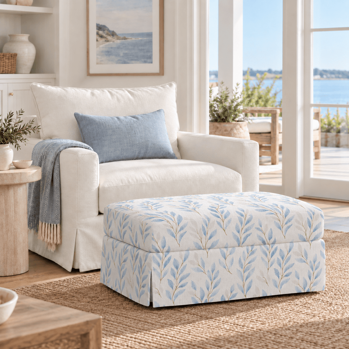 The Nolen Ottoman in Atlantic Ferns - Lemon Park