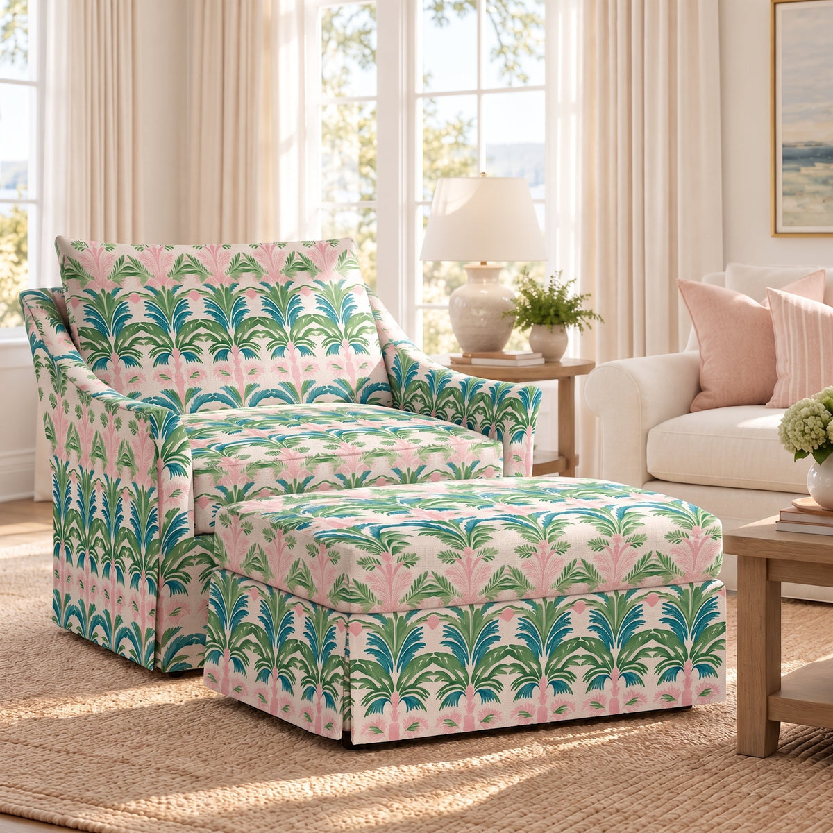 The Nolen Ottoman in Bellagio Blush - Lemon Park