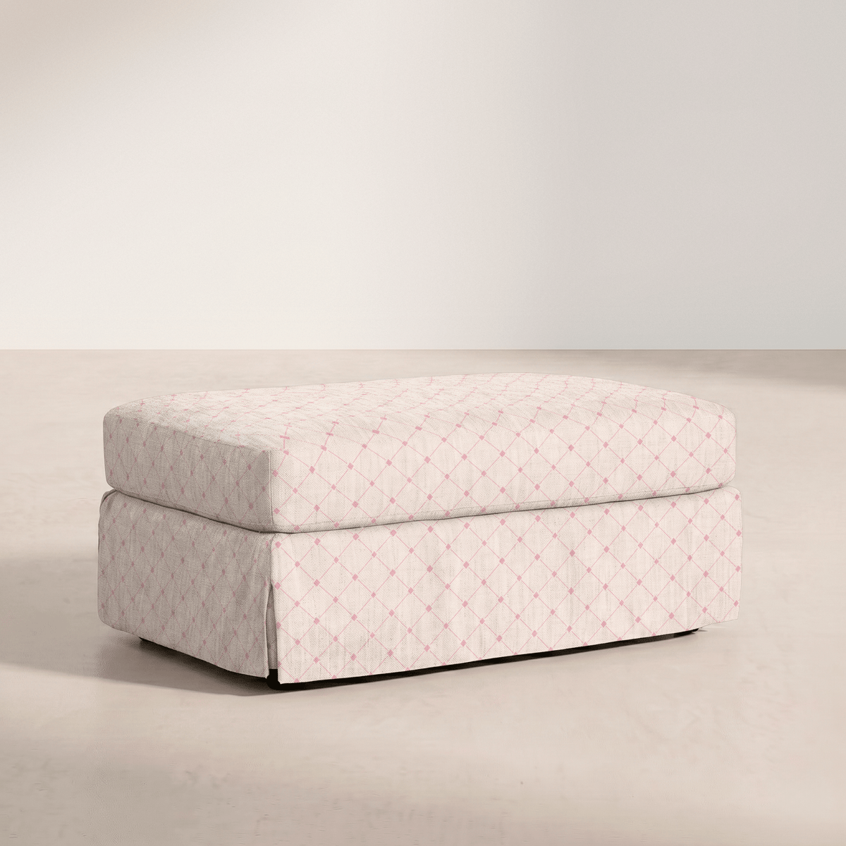 The Nolen Ottoman in Bellagio Blush Linen Lattice - Lemon Park