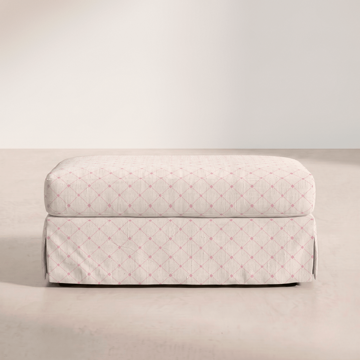 The Nolen Ottoman in Bellagio Blush Linen Lattice - Lemon Park